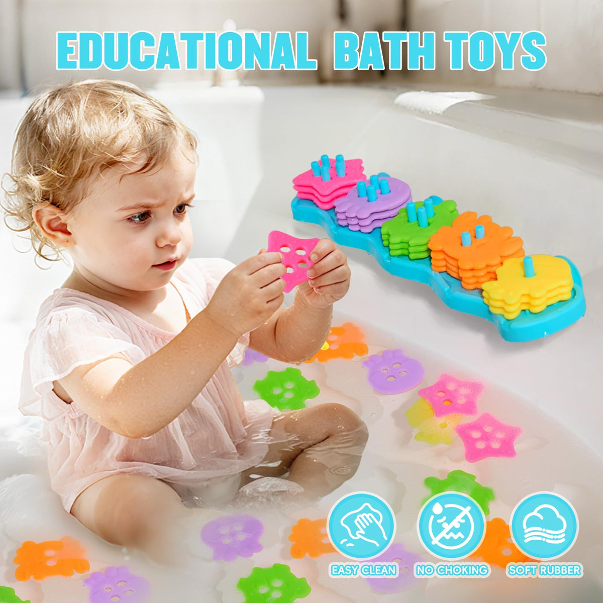 BYKASIST Baby Bath Toys – Mold-Free 20-Piece Sorting & Stacking Set for Ages 1–3