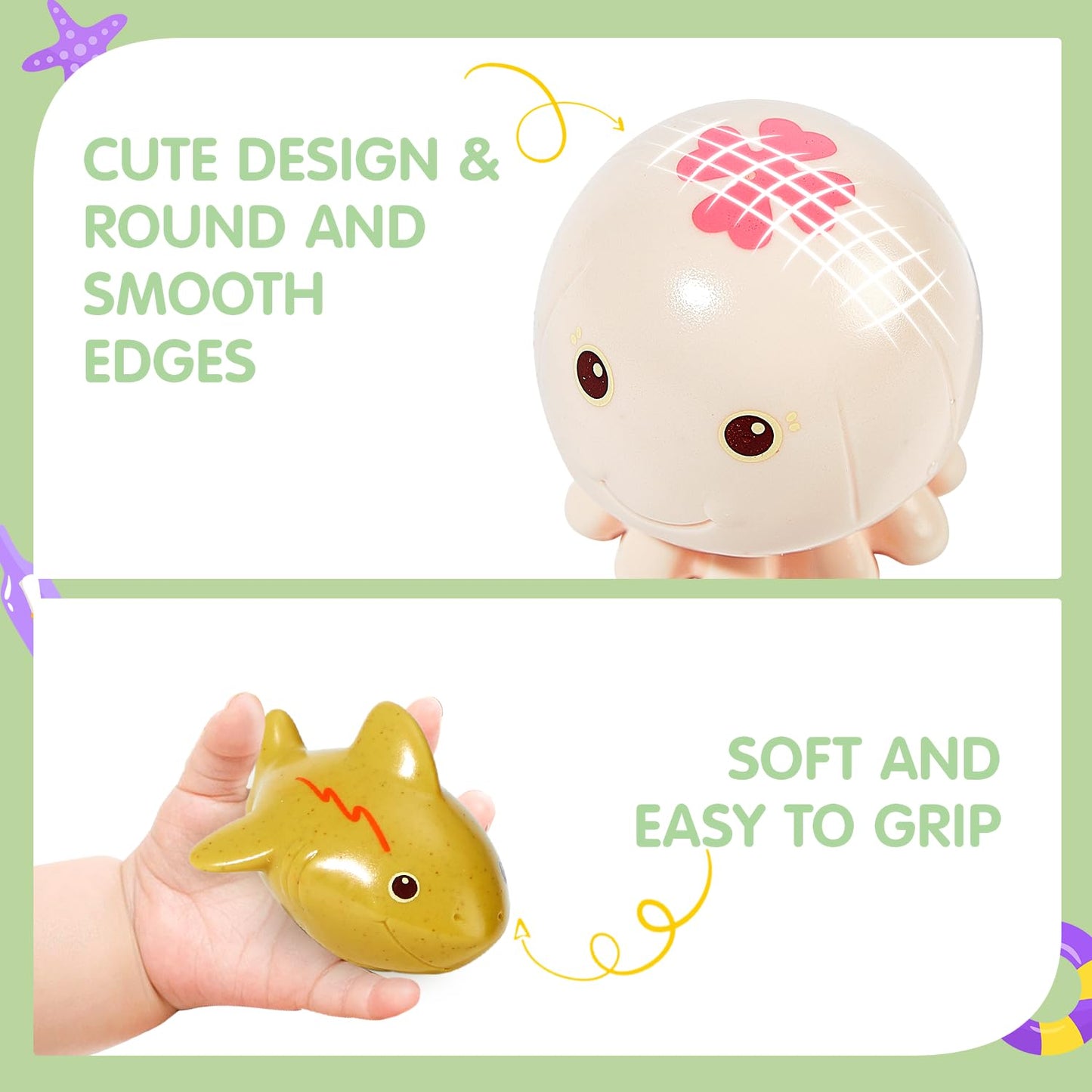 BYKASIST Baby Bath Toys 9 Pack – Mold-Free, Sealed Design, Soft Grip & Floatable Fun for 6–18 Months