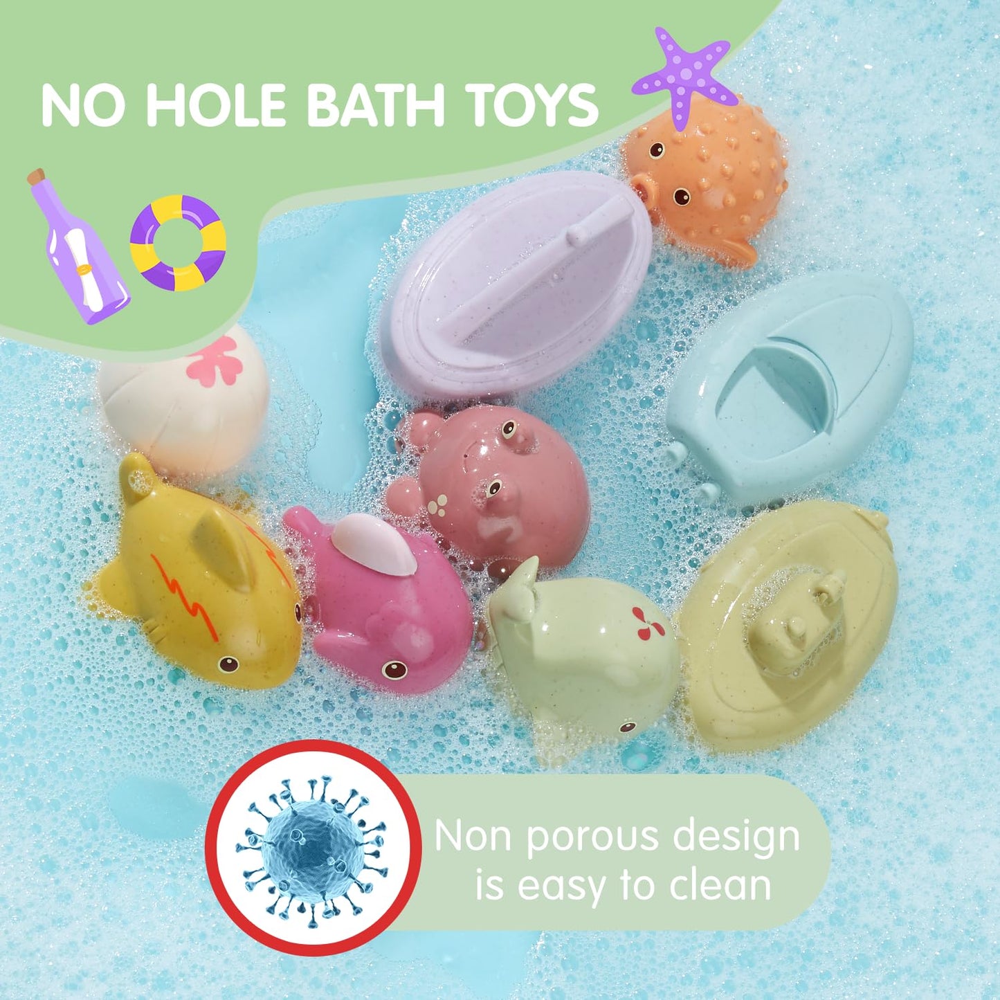 BYKASIST Baby Bath Toys 9 Pack – Mold-Free, Sealed Design, Soft Grip & Floatable Fun for 6–18 Months