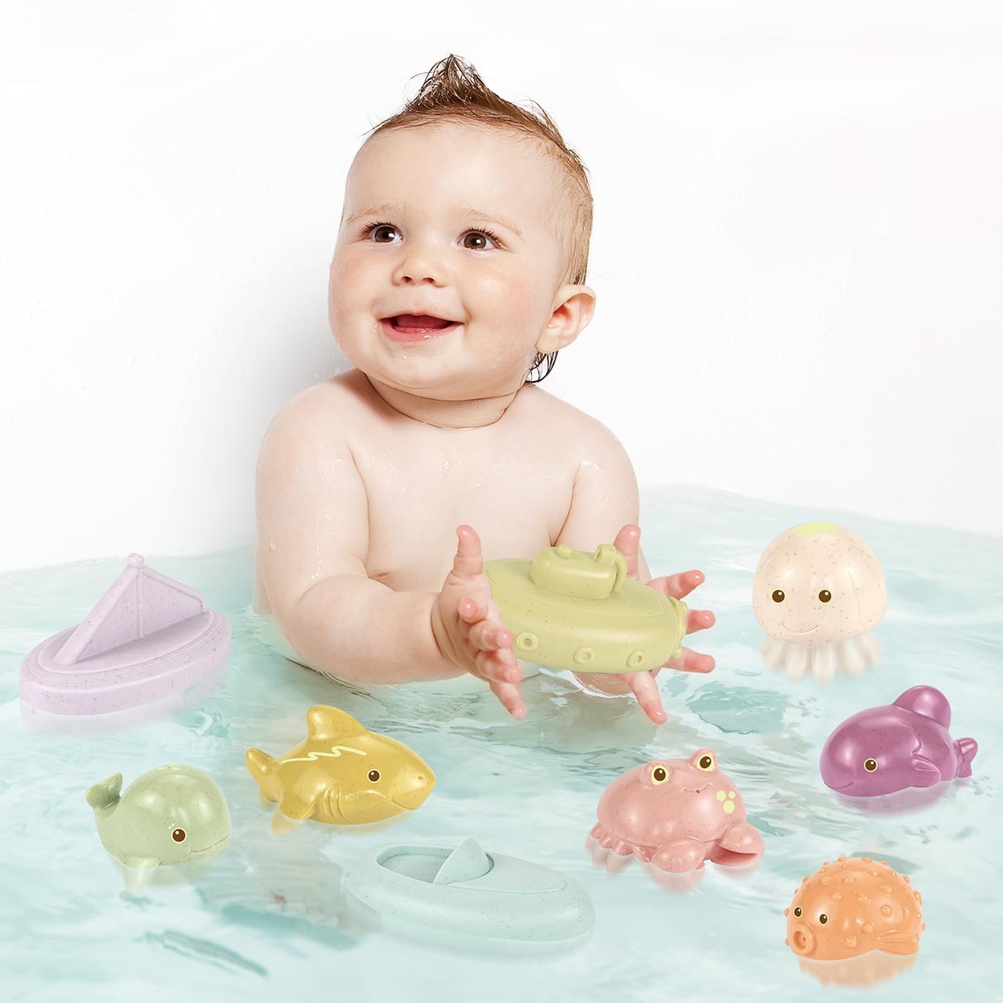 BYKASIST Baby Bath Toys 9 Pack – Mold-Free, Sealed Design, Soft Grip & Floatable Fun for 6–18 Months