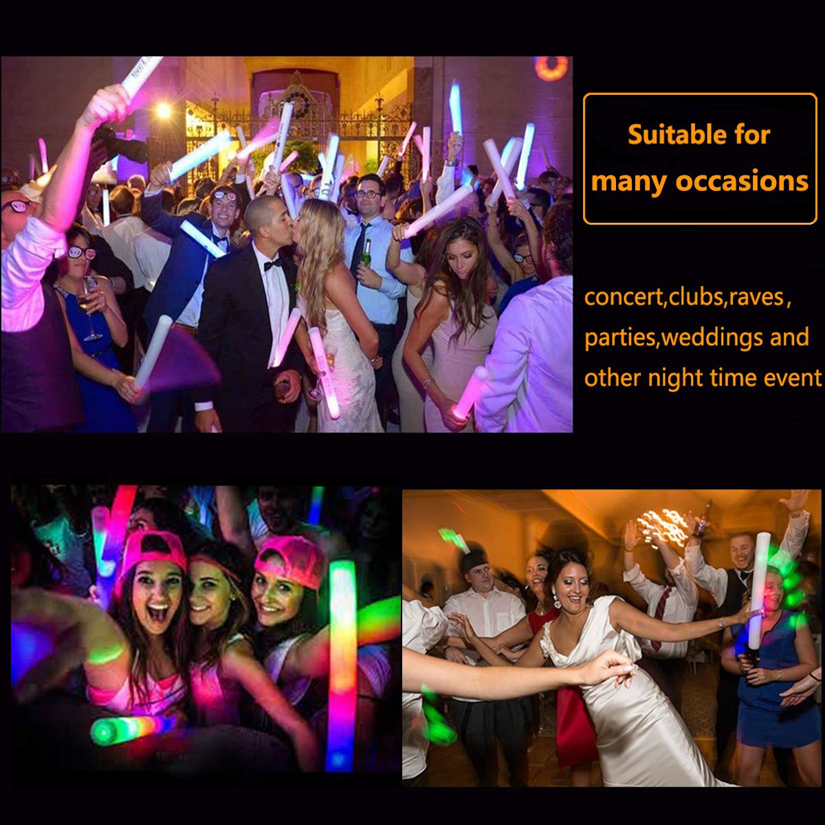 Bylaotrs Foam Glow Sticks Bulk 160 PCS – 3-Mode LED Light Sticks for Parties, Weddings, Concerts