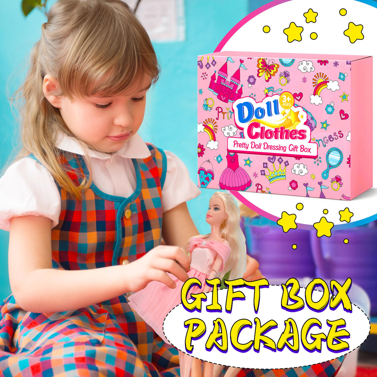 BYMORE 195 Pcs Doll Clothes & Accessories Kit for 11–12 inch Dolls | Princess Gowns, Dresses & Accessories Gift Box