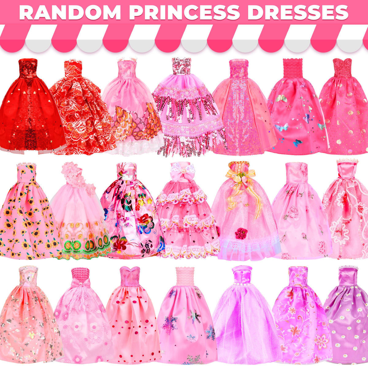 BYMORE 195 Pcs Doll Clothes & Accessories Kit for 11–12 inch Dolls | Princess Gowns, Dresses & Accessories Gift Box
