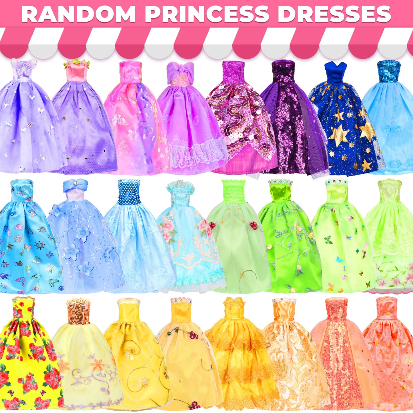 BYMORE 195 Pcs Doll Clothes & Accessories Kit for 11–12 inch Dolls | Princess Gowns, Dresses & Accessories Gift Box