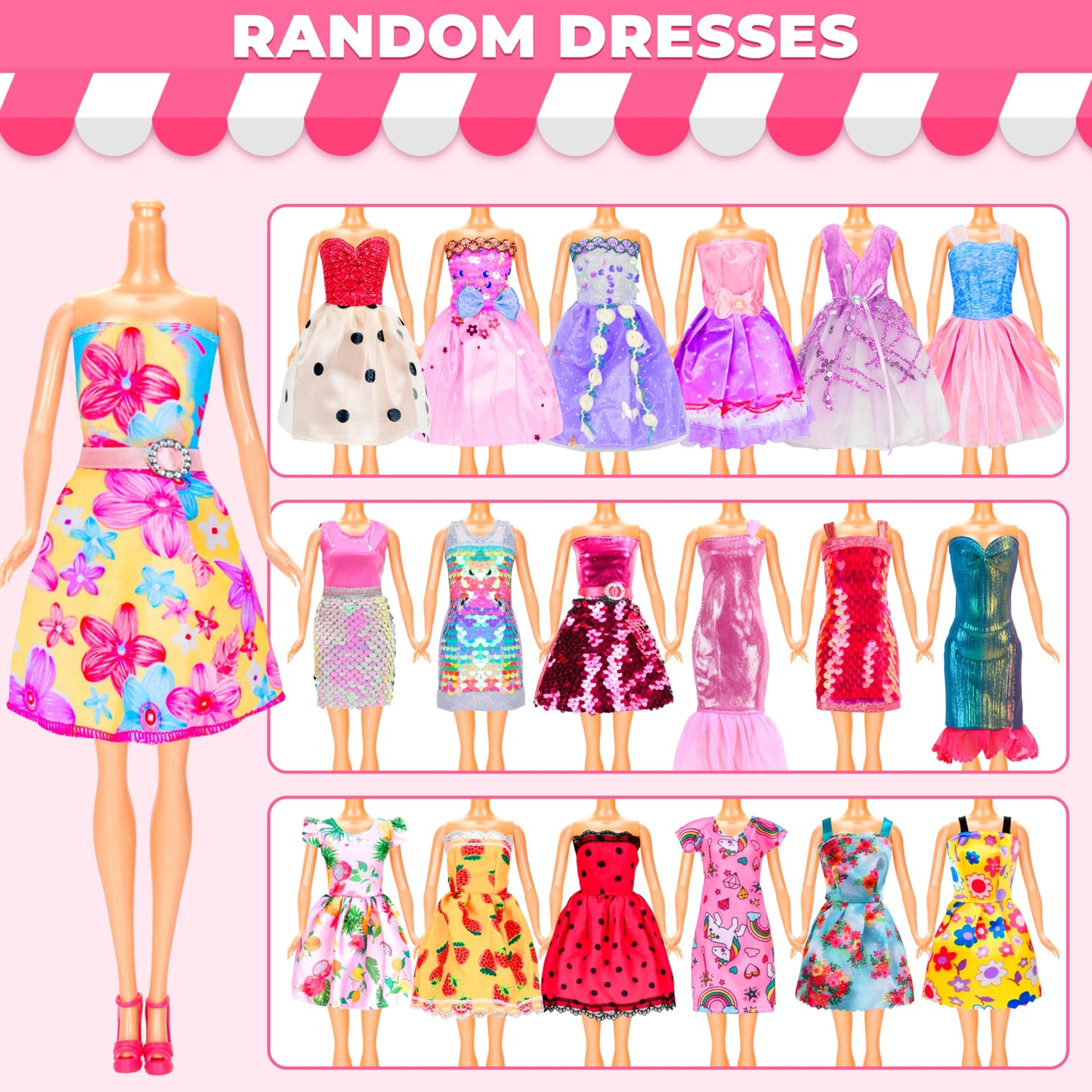 BYMORE 195 Pcs Doll Clothes & Accessories Kit for 11–12 inch Dolls | Princess Gowns, Dresses & Accessories Gift Box