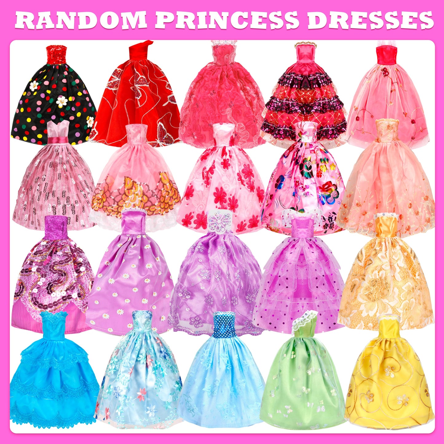 BYMORE 138 Pcs Doll Clothes & Accessories Gift Box for 11.5-Inch Dolls – 5 Wedding Gowns, 9 Fashion Dresses