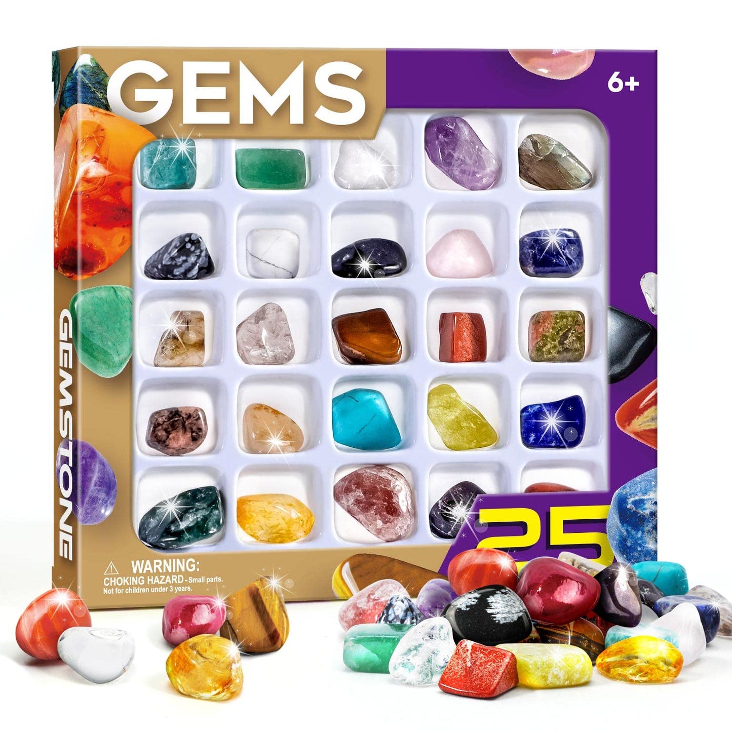 Byncceh Rock Collection for Kids — 25 Gemstones & Crystals STEM Kit (Ages 6-12)