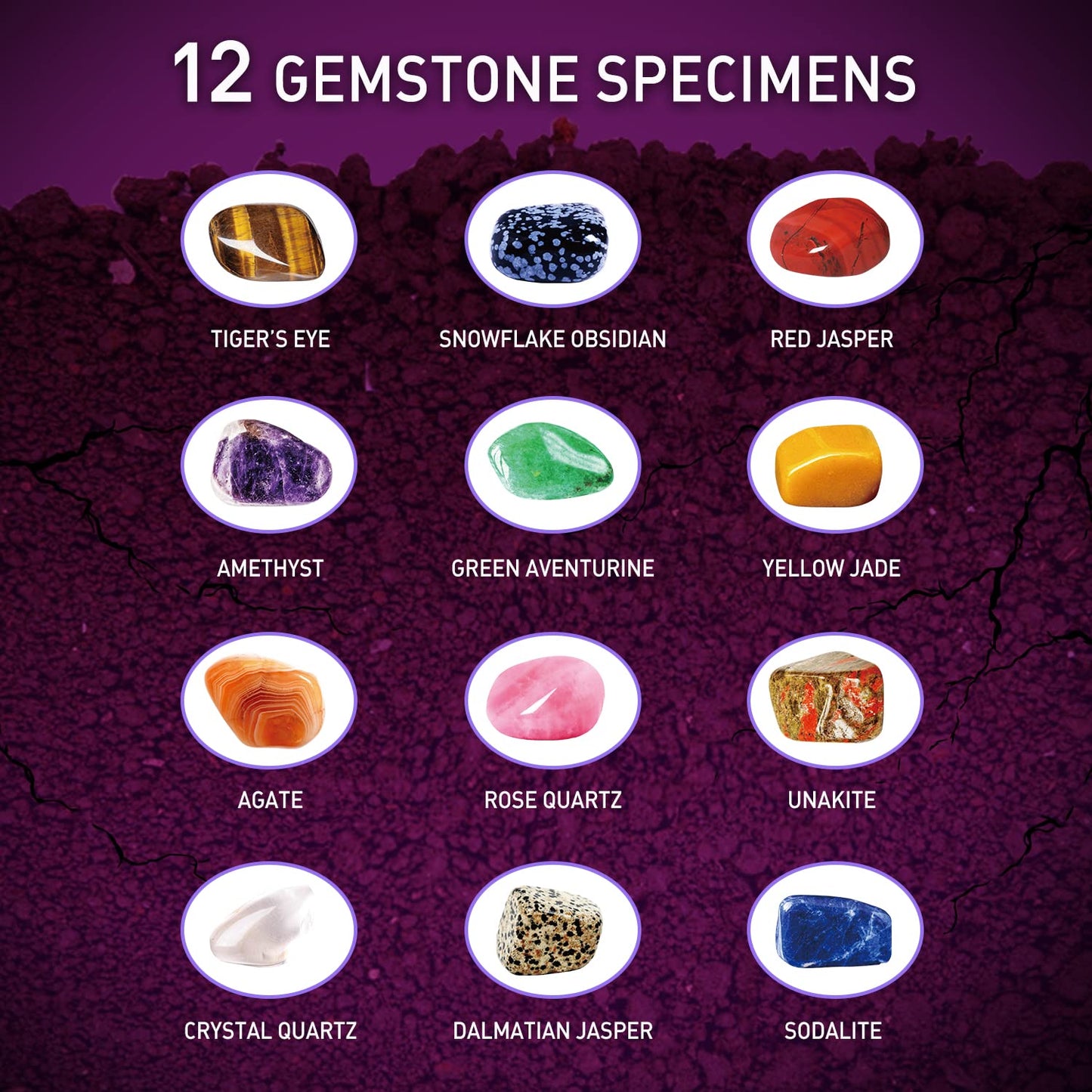 Byncceh Gamerside Gemstones Dig Kit — 12 Real Gems for Kids STEM & Archaeology