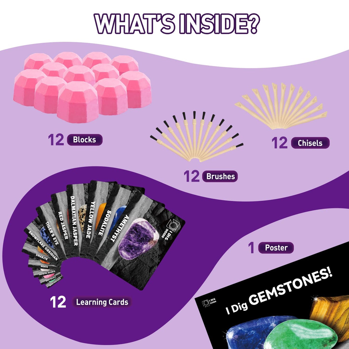 Byncceh Gamerside Gemstones Dig Kit — 12 Real Gems for Kids STEM & Archaeology