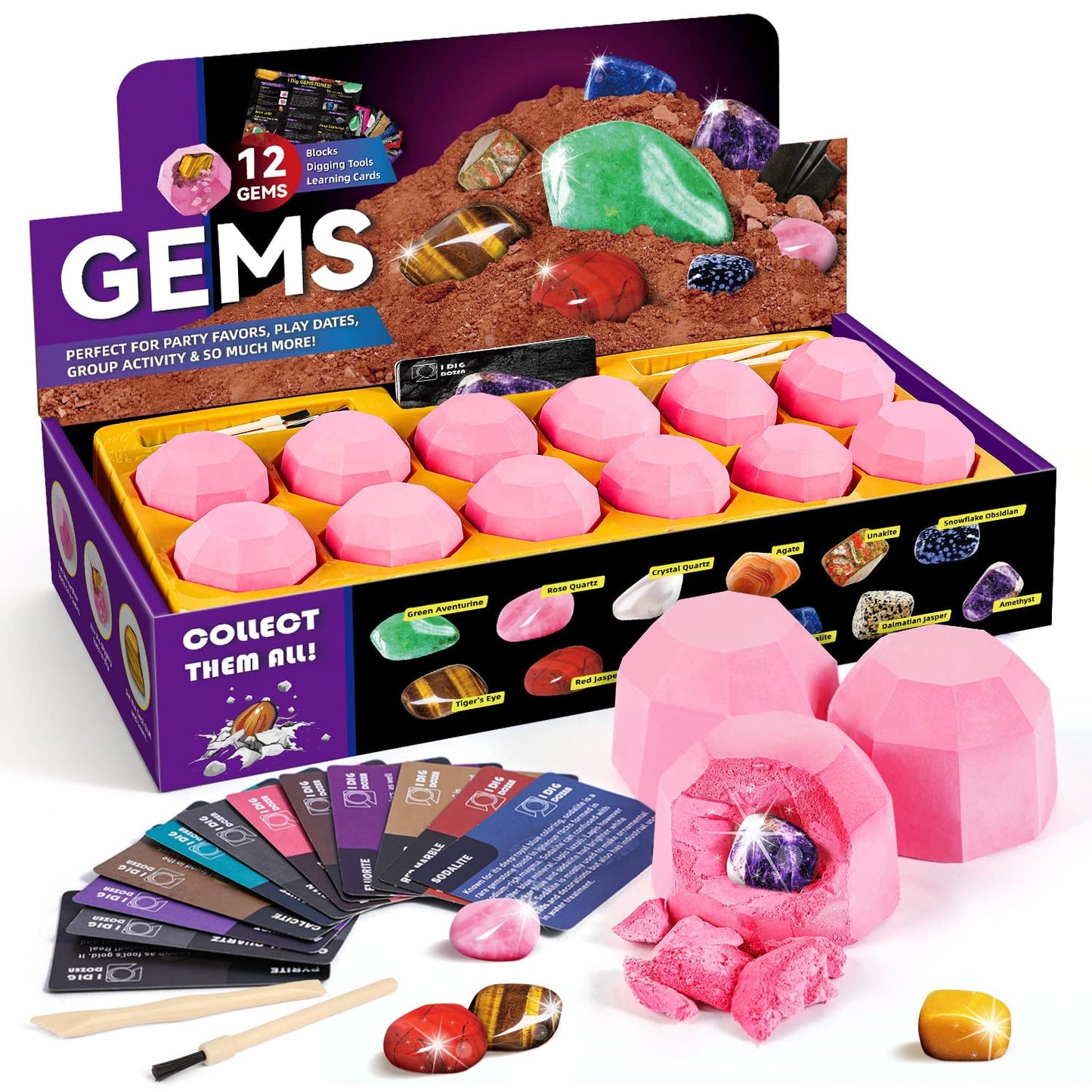 Byncceh Gamerside Gemstones Dig Kit — 12 Real Gems for Kids STEM & Archaeology
