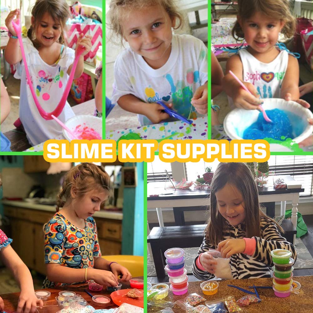 BYONEBYE 126 Pcs DIY Slime Kit for Kids – Glow Powder, Glitter & 28 Slimes
