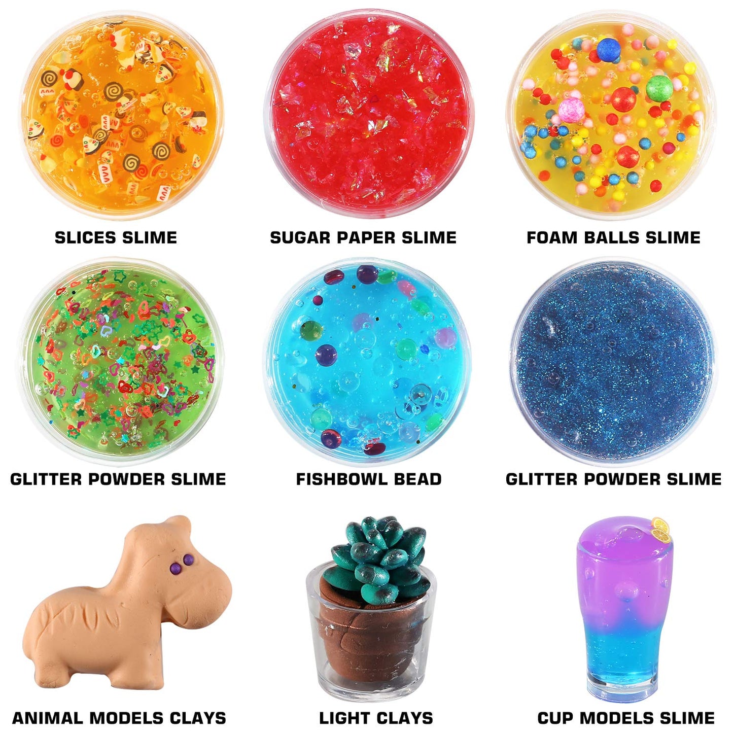 BYONEBYE 126 Pcs DIY Slime Kit for Kids – Glow Powder, Glitter & 28 Slimes