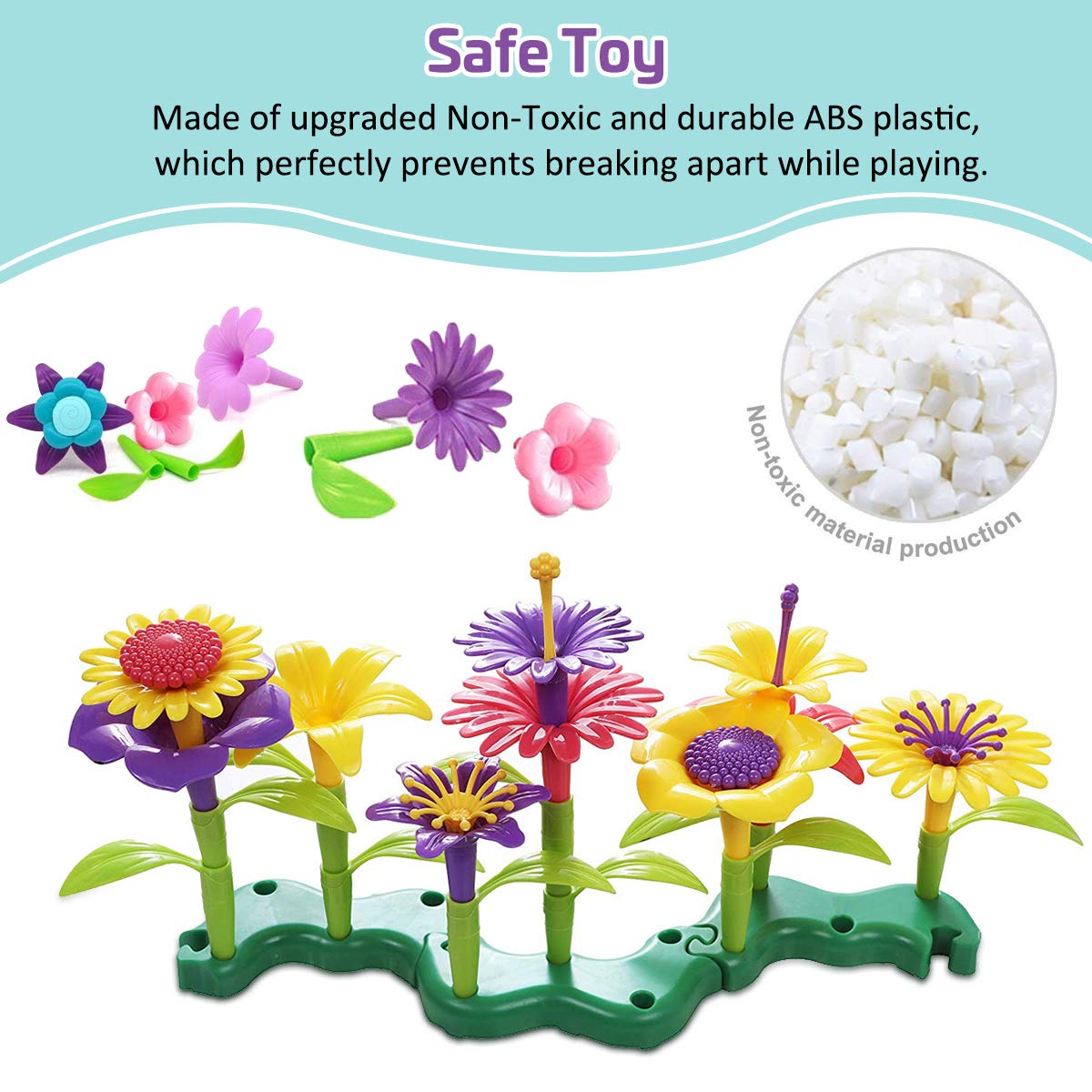 Byserten Flower Garden Building Set – 98 Pcs for 3-6 Year Old Girls (11 Colors)