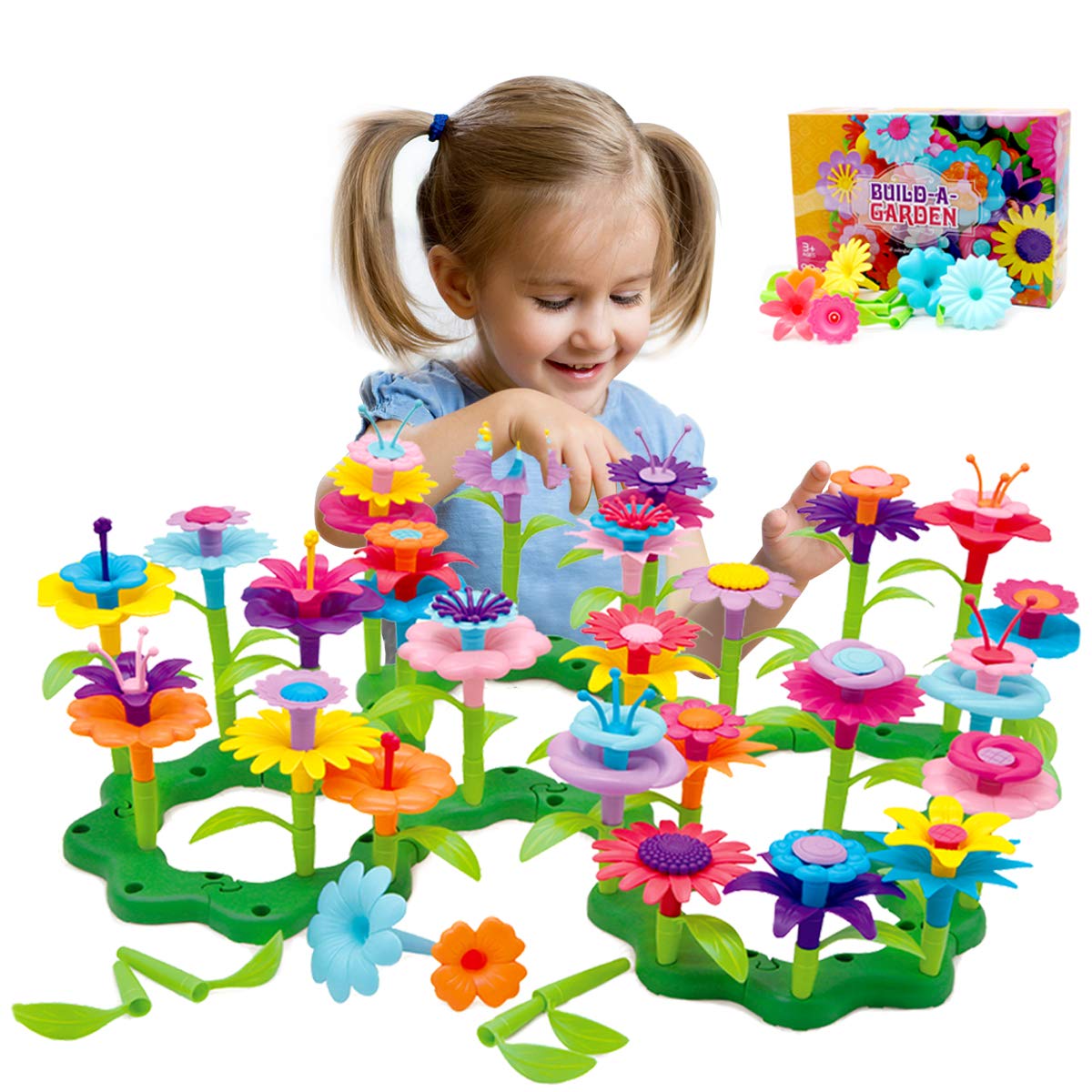 Byserten Flower Garden Building Set – 98 Pcs for 3-6 Year Old Girls (11 Colors)