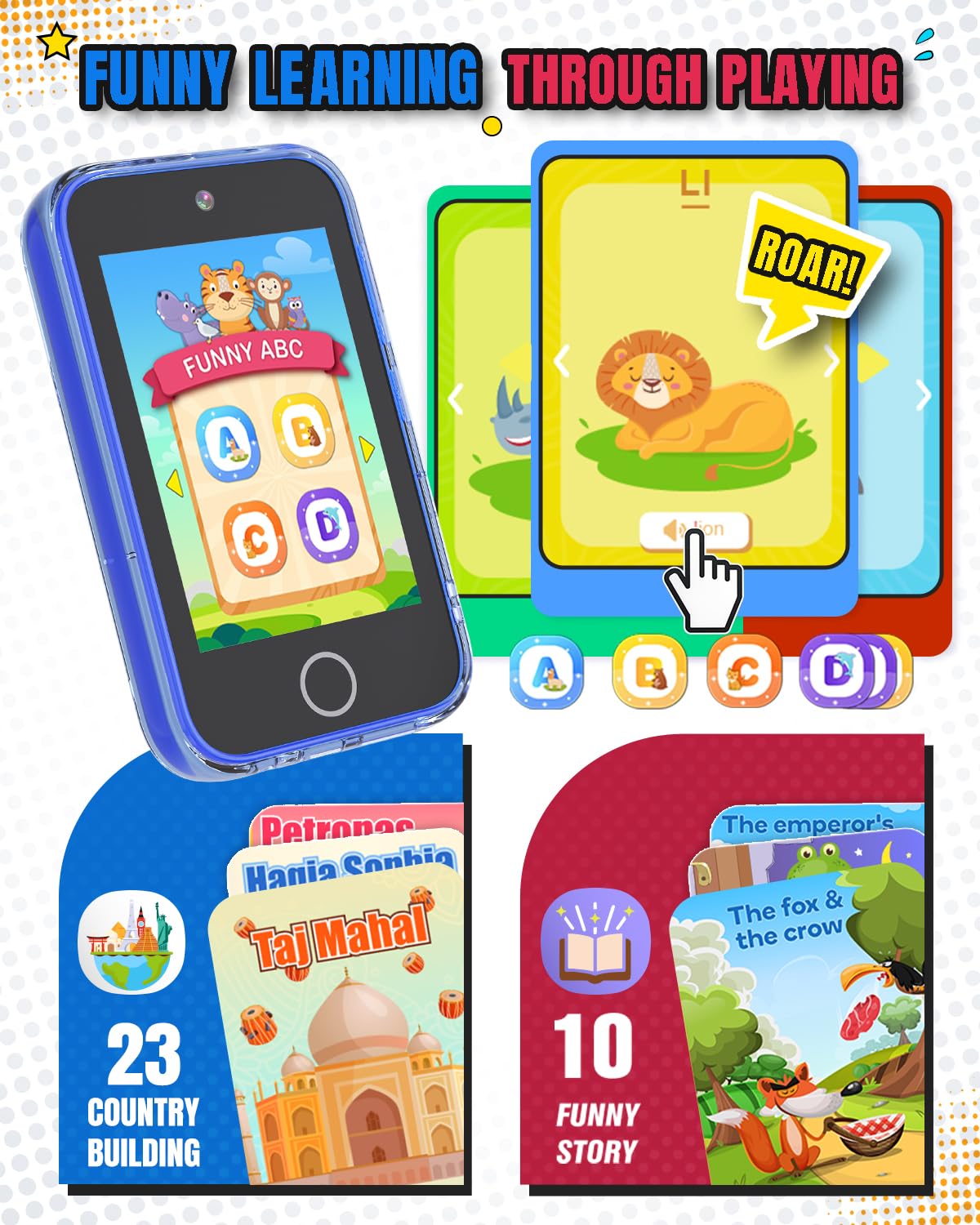 Byserten Kids Smart Phone - 3.5-inch Educational Phone with Dual Cameras, Games, Habit Tracker & Music Player