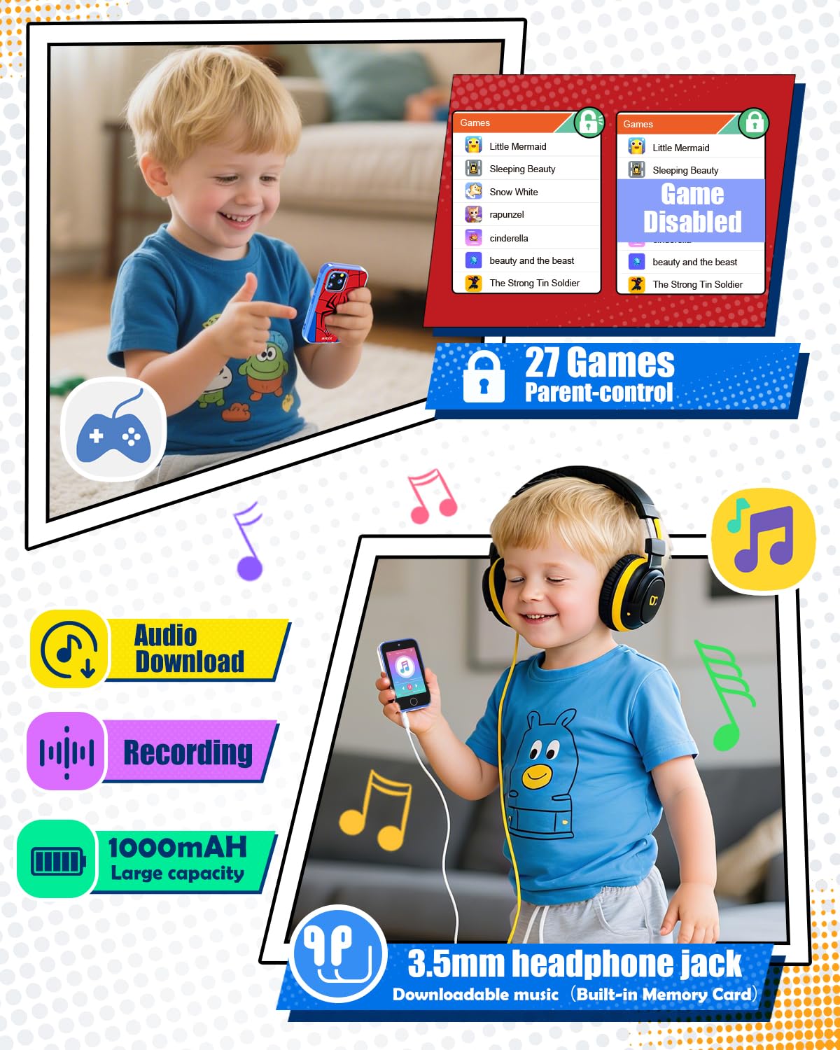Byserten Kids Smart Phone - 3.5-inch Educational Phone with Dual Cameras, Games, Habit Tracker & Music Player