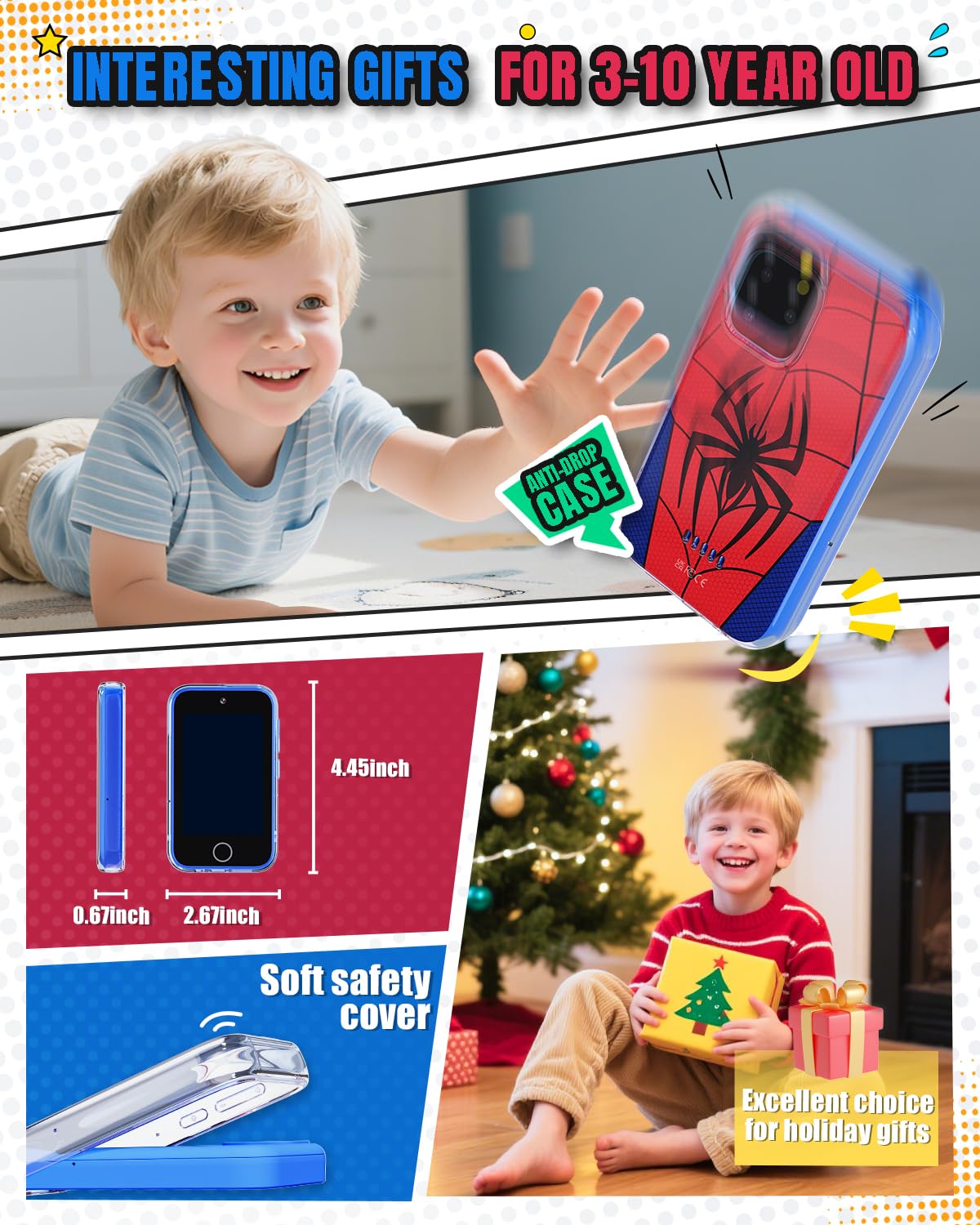 Byserten Kids Smart Phone - 3.5-inch Educational Phone with Dual Cameras, Games, Habit Tracker & Music Player