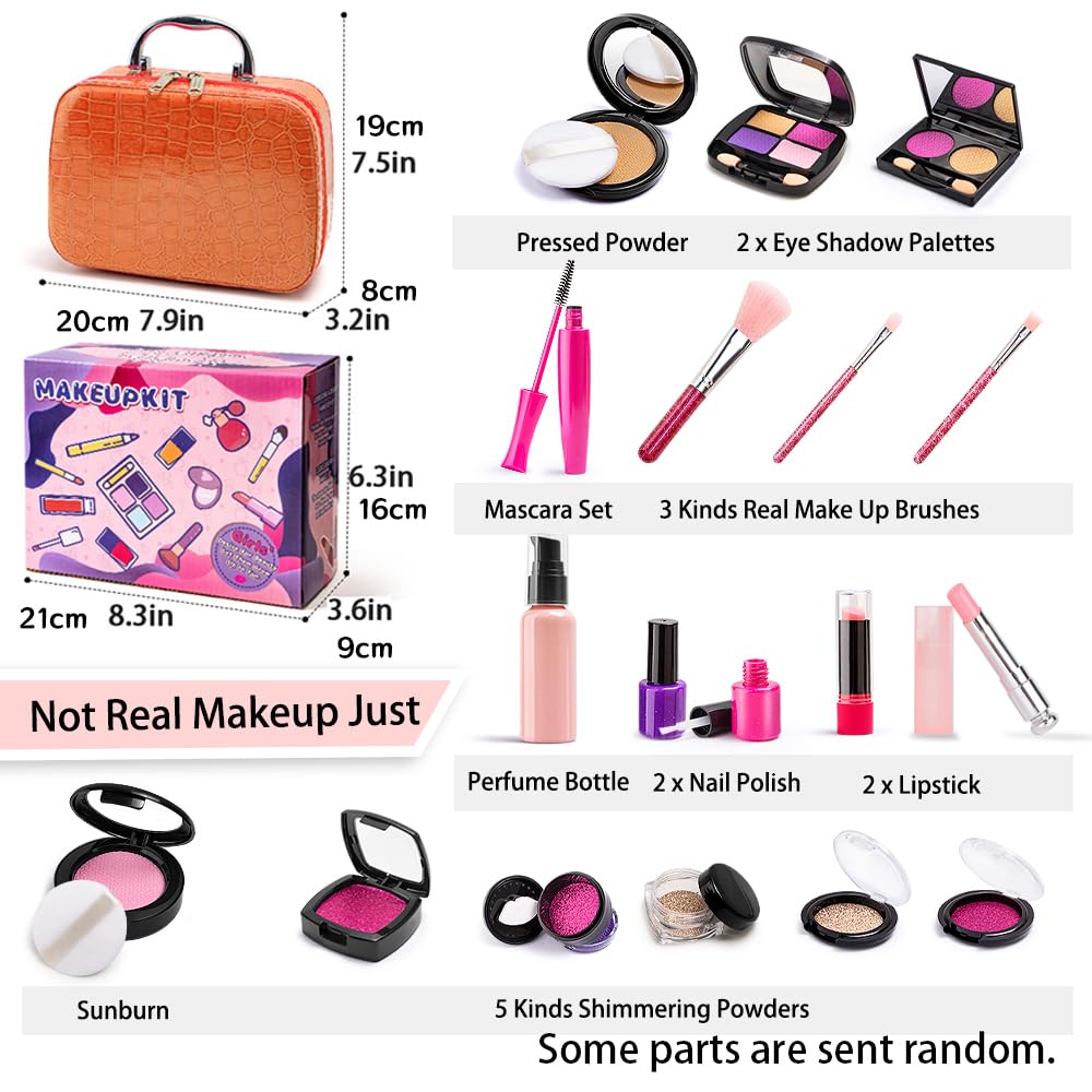 BYTEWAR Kids Makeup Kit for Girls – Pretend Play Set with Bag (Ages 3+)