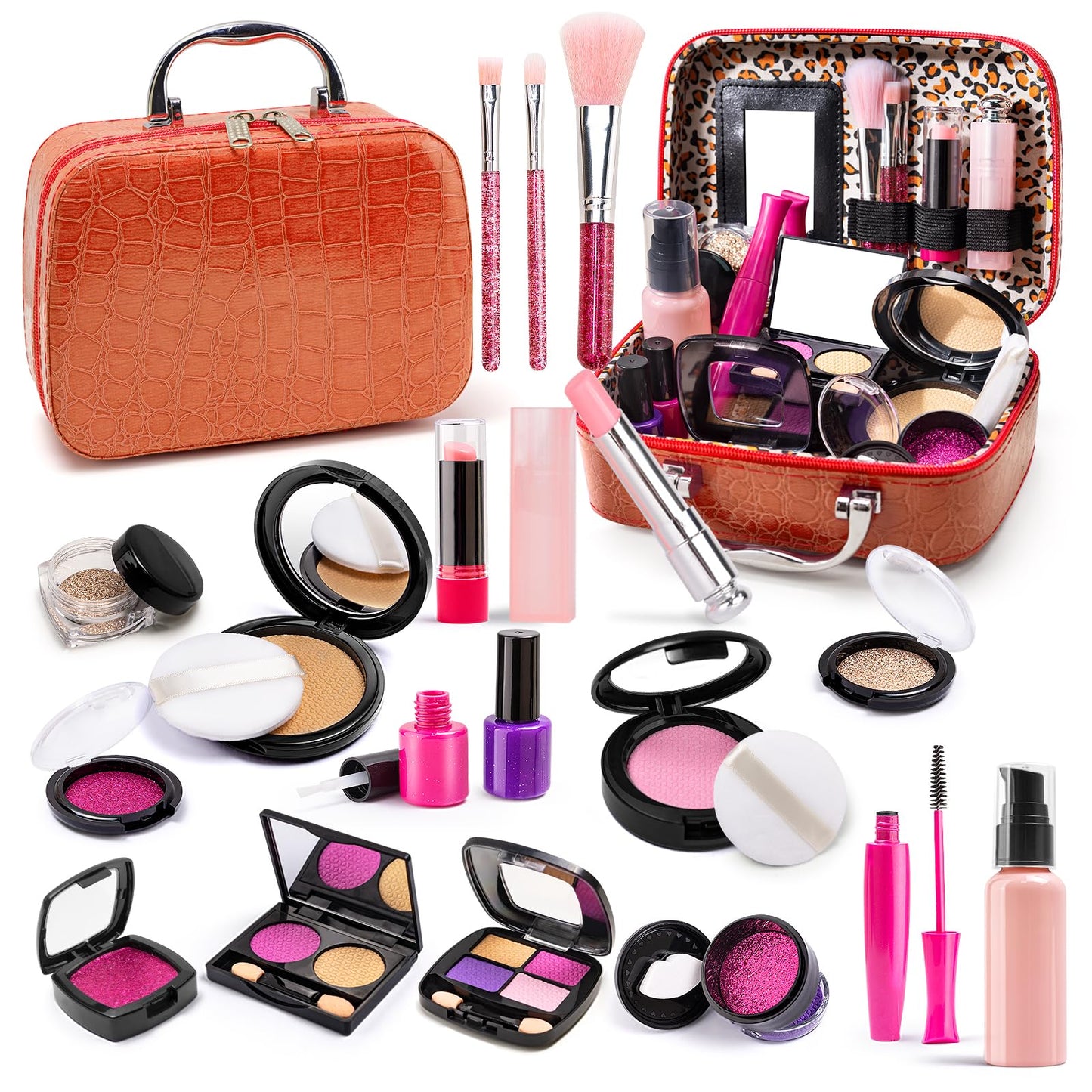 BYTEWAR Kids Makeup Kit for Girls – Pretend Play Set with Bag (Ages 3+)