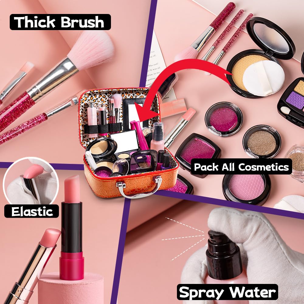 BYTEWAR Kids Makeup Kit for Girls – Pretend Play Set with Bag (Ages 3+)