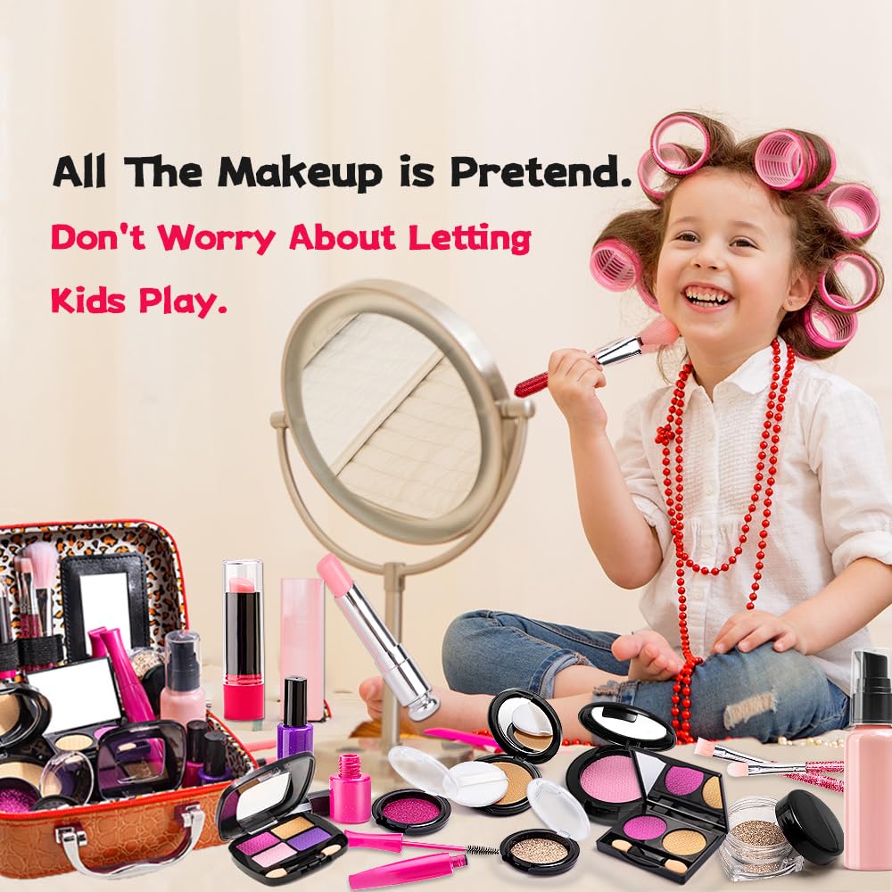 BYTEWAR Kids Makeup Kit for Girls – Pretend Play Set with Bag (Ages 3+)
