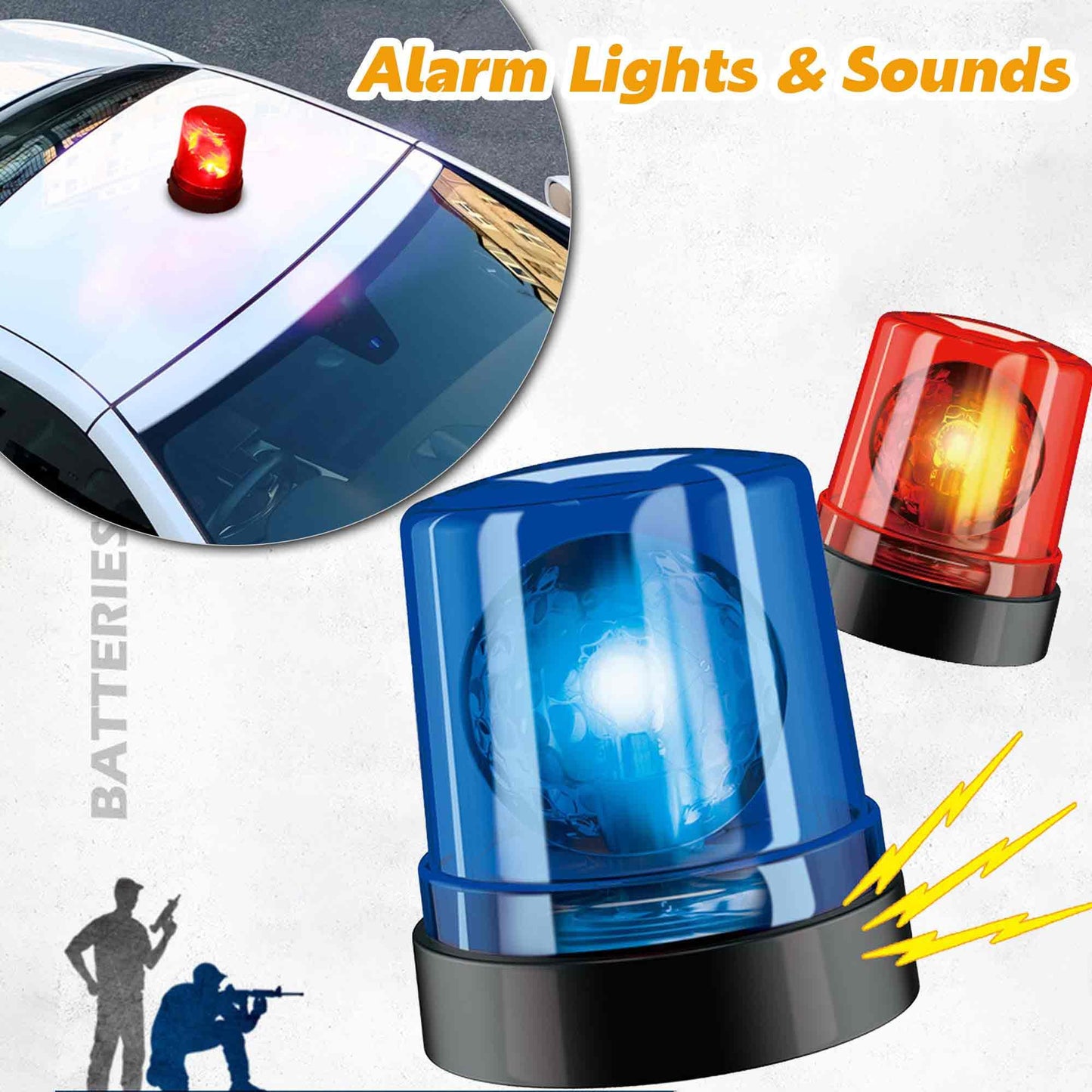 BYTEWAR Toy Police Lights Strobe Light – 360° Rotating Flashing Light for Role-Play (Red)