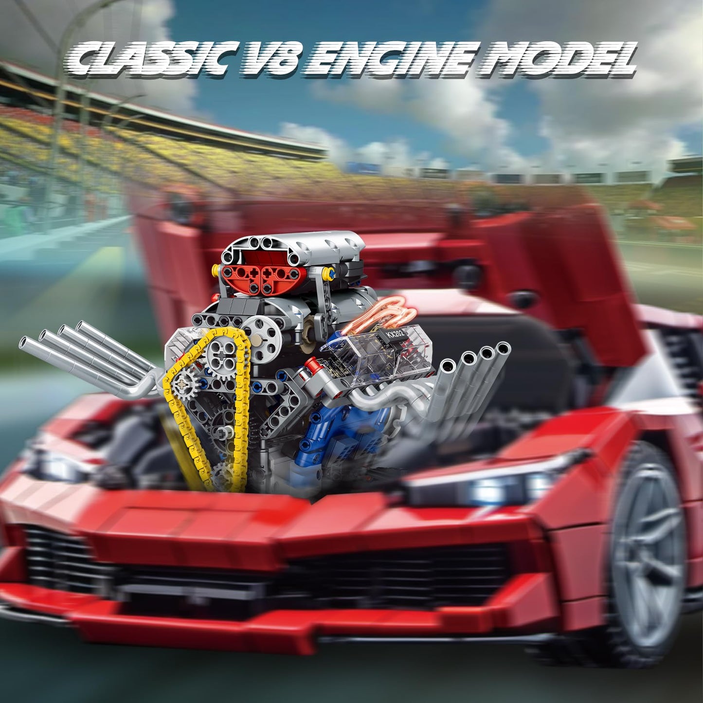 BYTLK V8 Engine Building Set – Build a Working Mini V8 Engine (665 Pcs) for Adults
