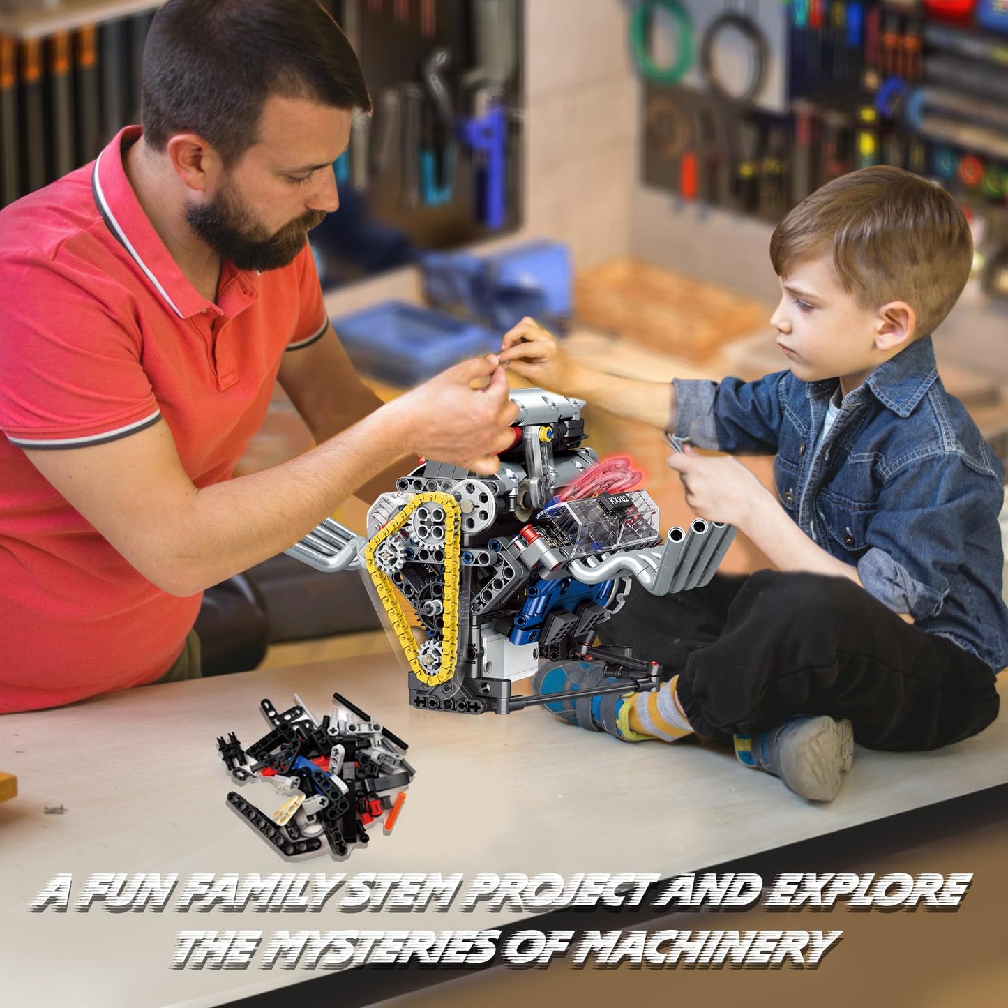 BYTLK V8 Engine Building Set – Build a Working Mini V8 Engine (665 Pcs) for Adults