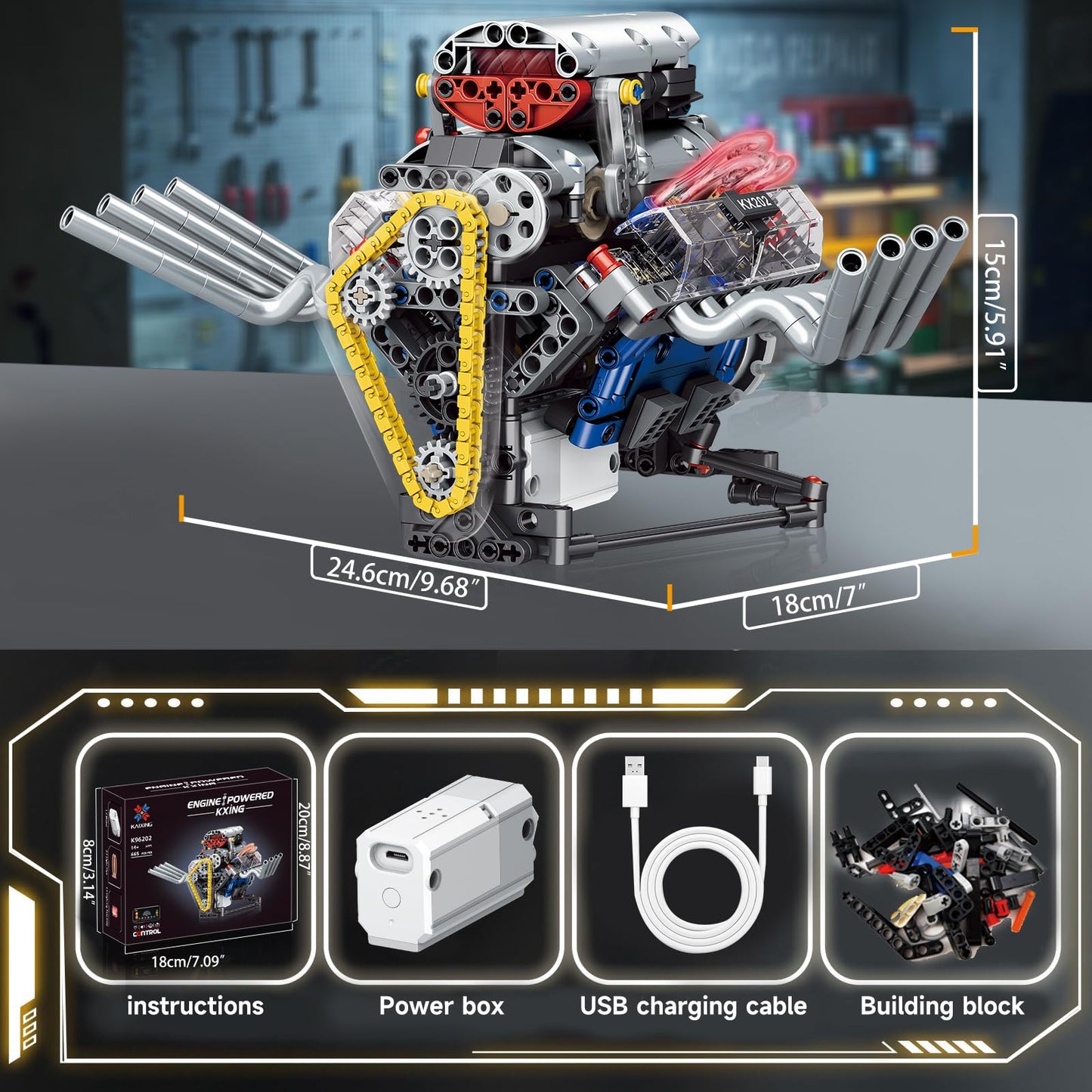 BYTLK V8 Engine Building Set – Build a Working Mini V8 Engine (665 Pcs) for Adults