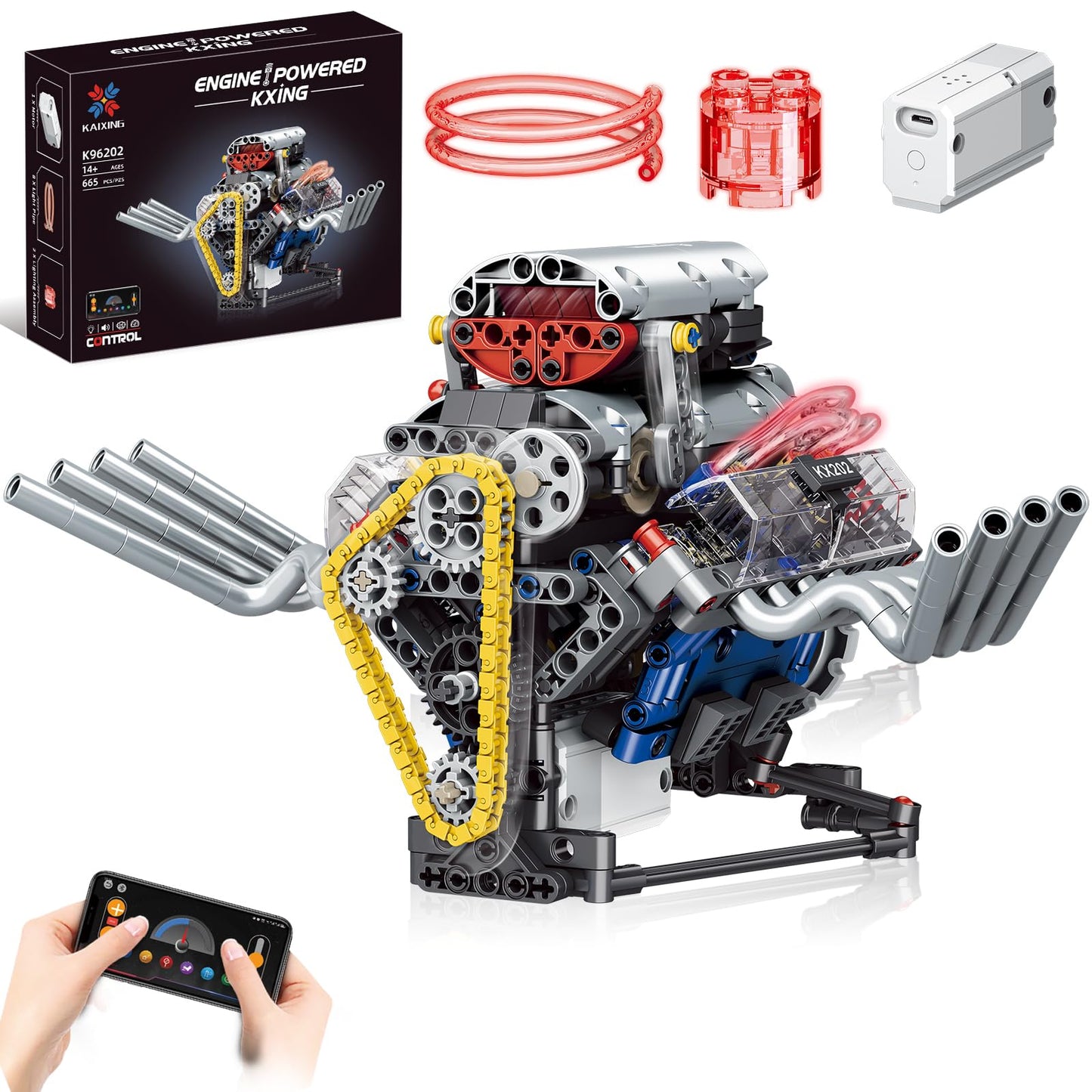 BYTLK V8 Engine Building Set – Build a Working Mini V8 Engine (665 Pcs) for Adults