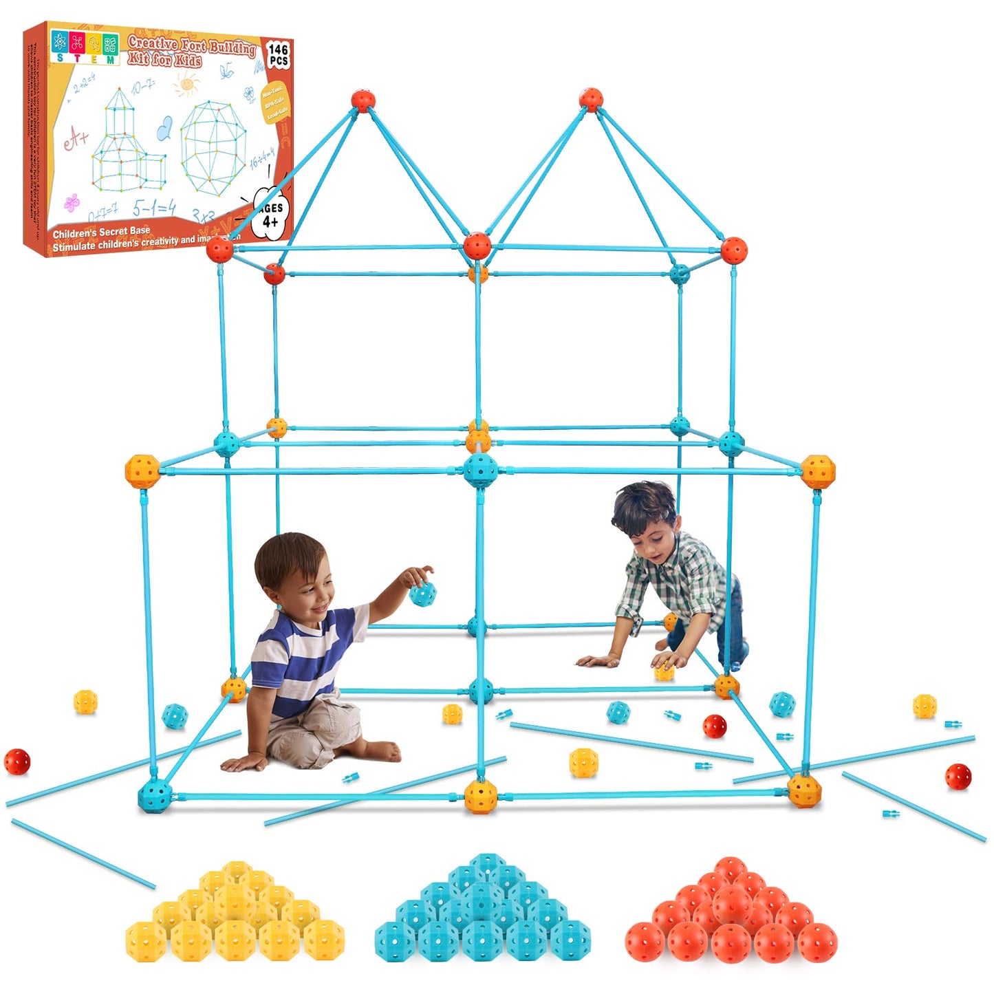 BZseed Fort Building Kit for Kids – 140-Piece STEM Construction Toy (Indoor & Outdoor)