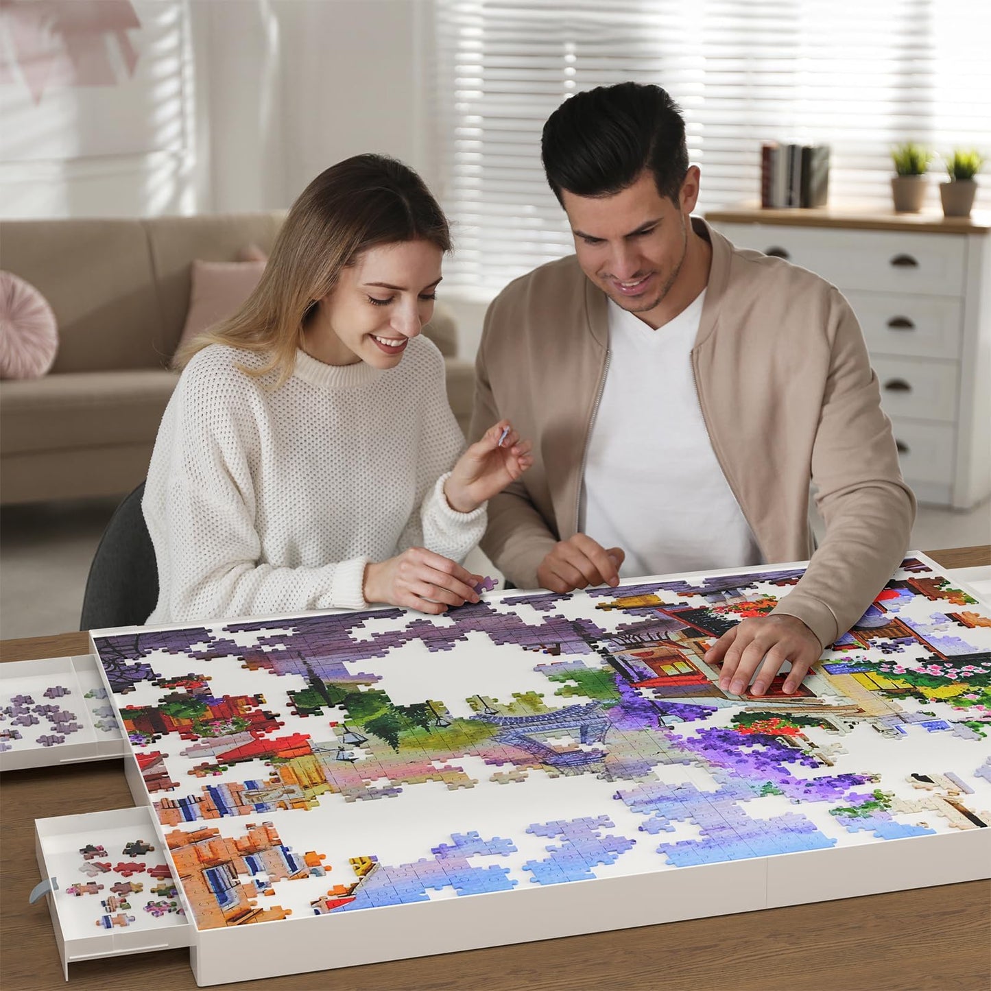 BZseed 1500-Piece Puzzle Board with Drawers & Cover — 35x27 Portable Jigsaw Table