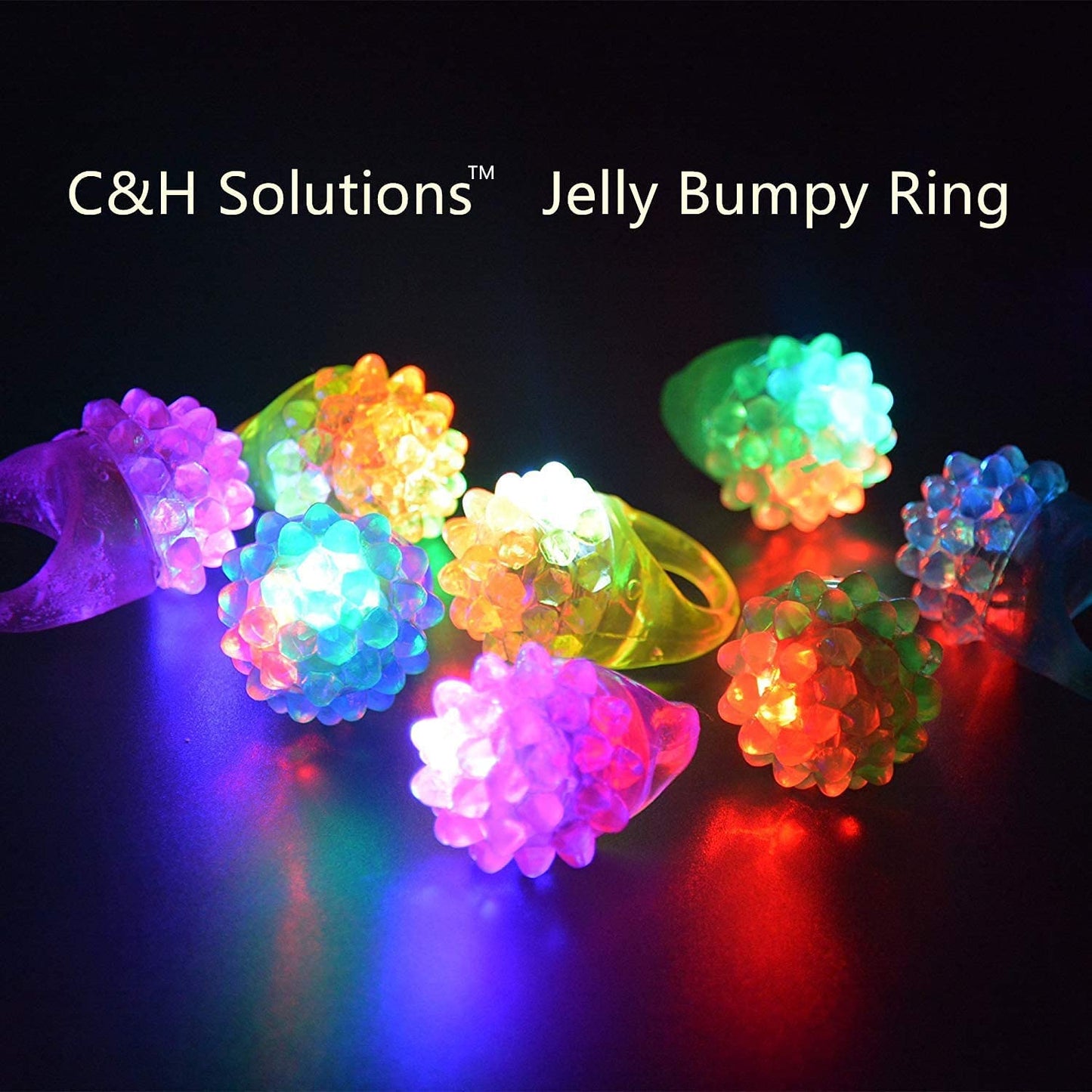 C&H Solutions Novelty 96-Count Flashing LED Bumpy Rings – Soft Jelly Glow