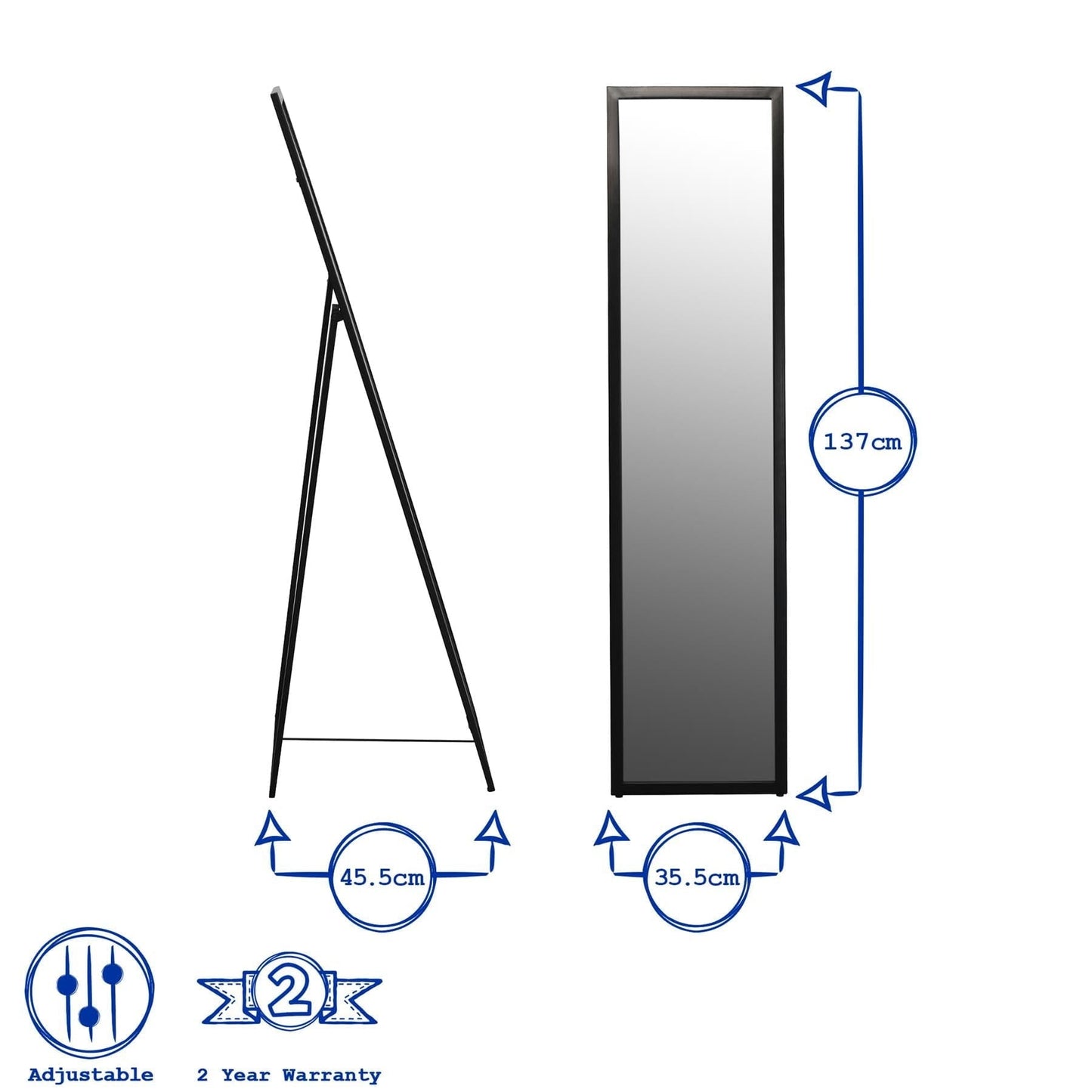 137cm x 35.5cm Silver Square Full-Length Mirror