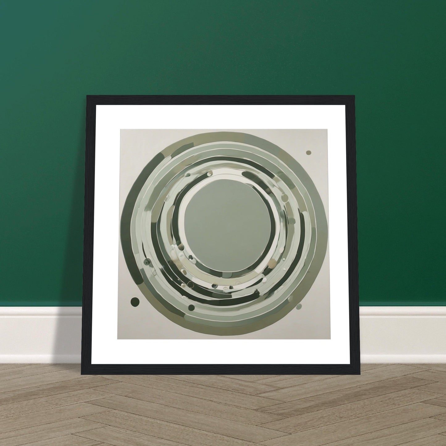 Sage Green Circular Abstract Framed Poster – Minimalist Geometric Wall Art