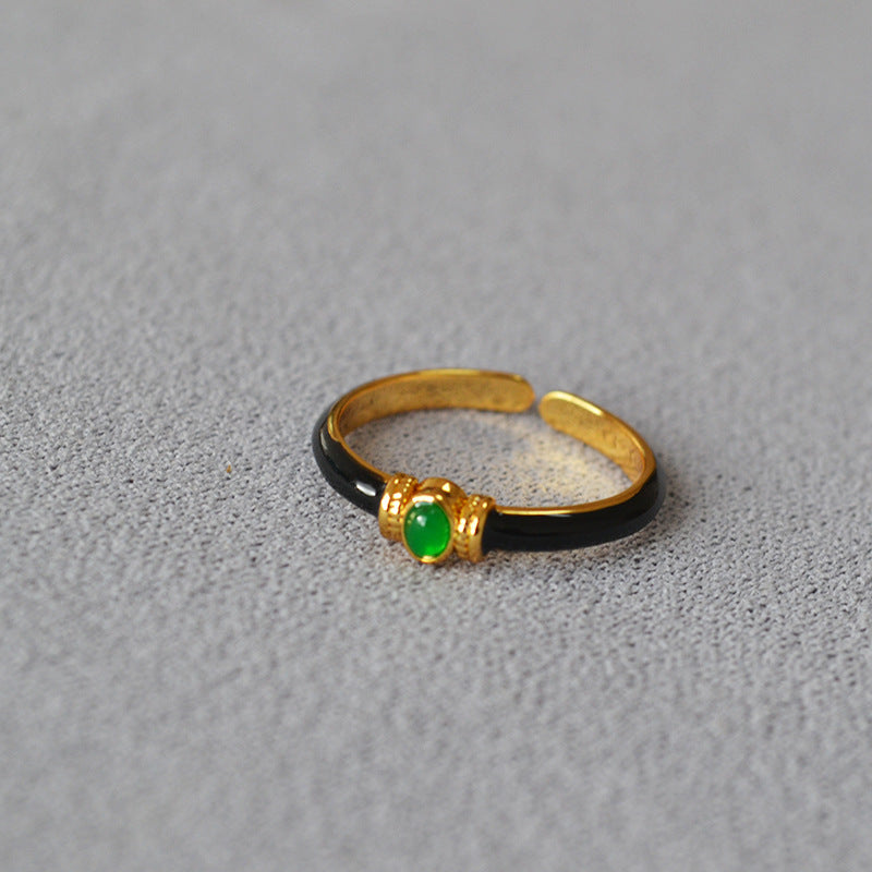 Retro Style Black Gold Enamel Ring