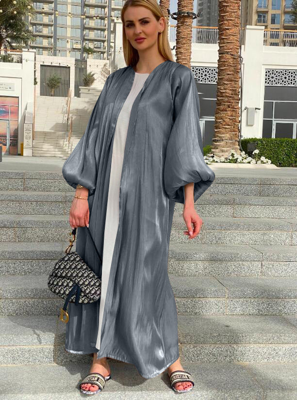 Puff Sleeve Lace-Trim Abaya Cape | Long Modest Dress