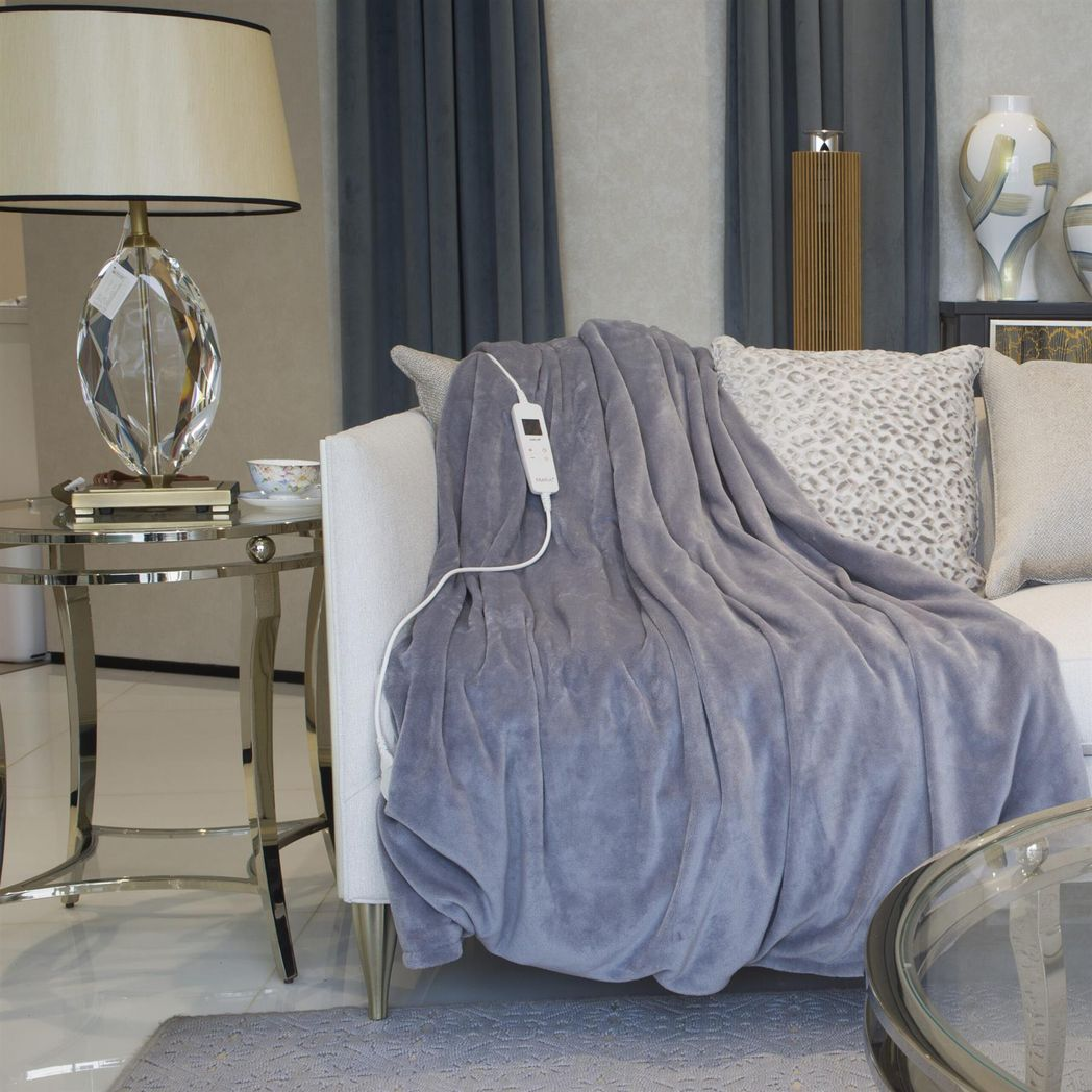 Neo Grey Electric Heated Throw Over Blanket  Reversible