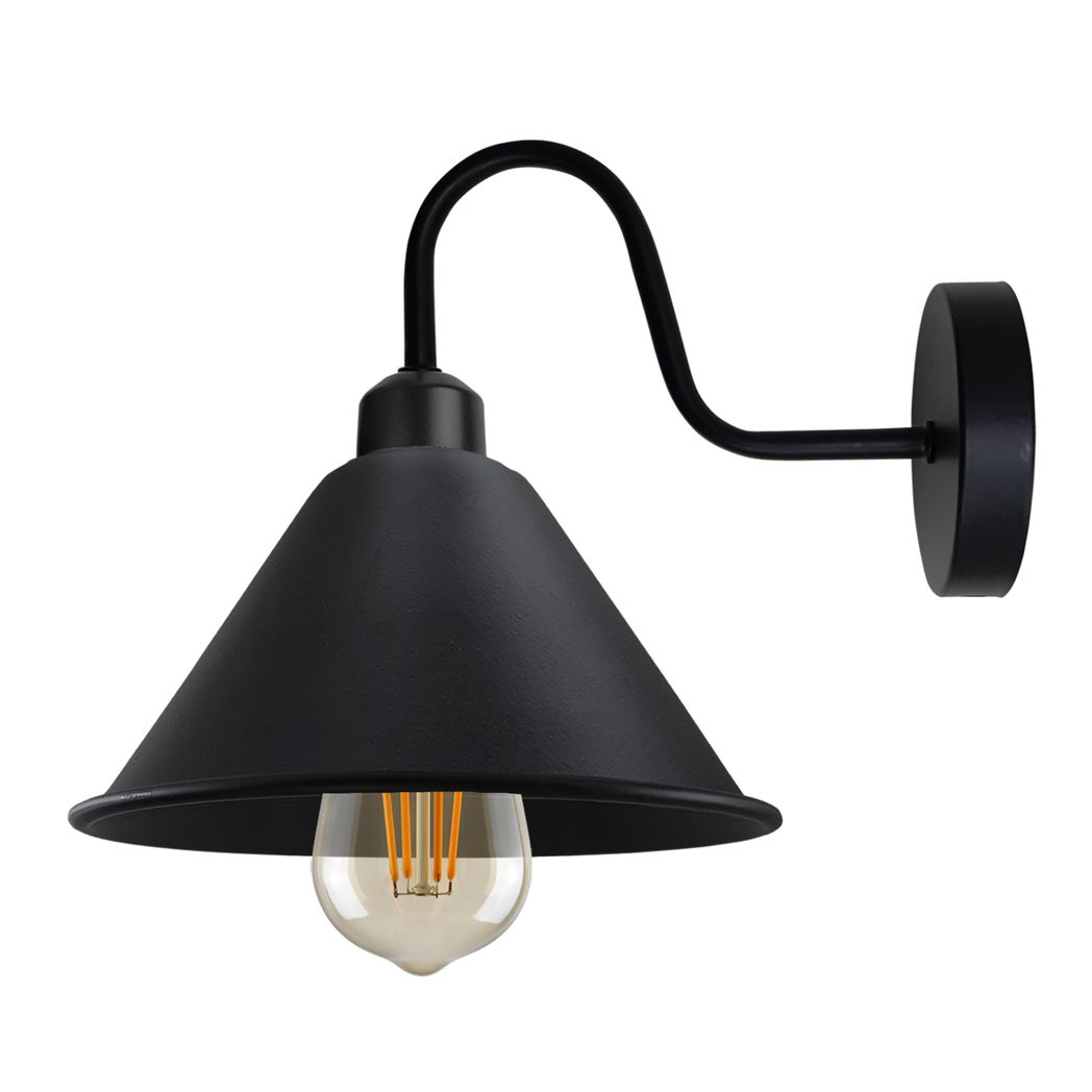 Black Vintage Wall Light Fixture Black Wall Sconce E27 Base Socket Wall Mounted Swan Neck Cone Shape Shade