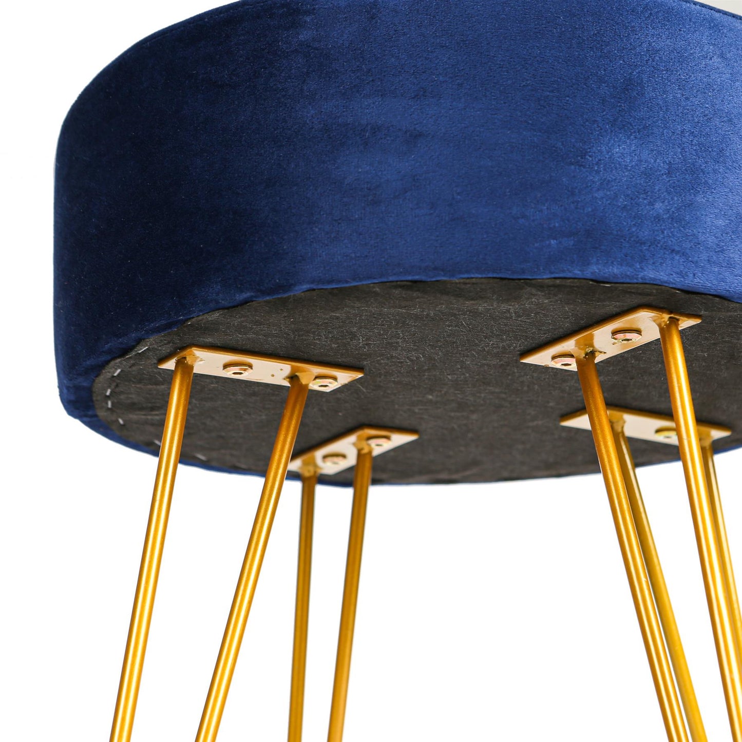 Blue Round Velvet Footstool