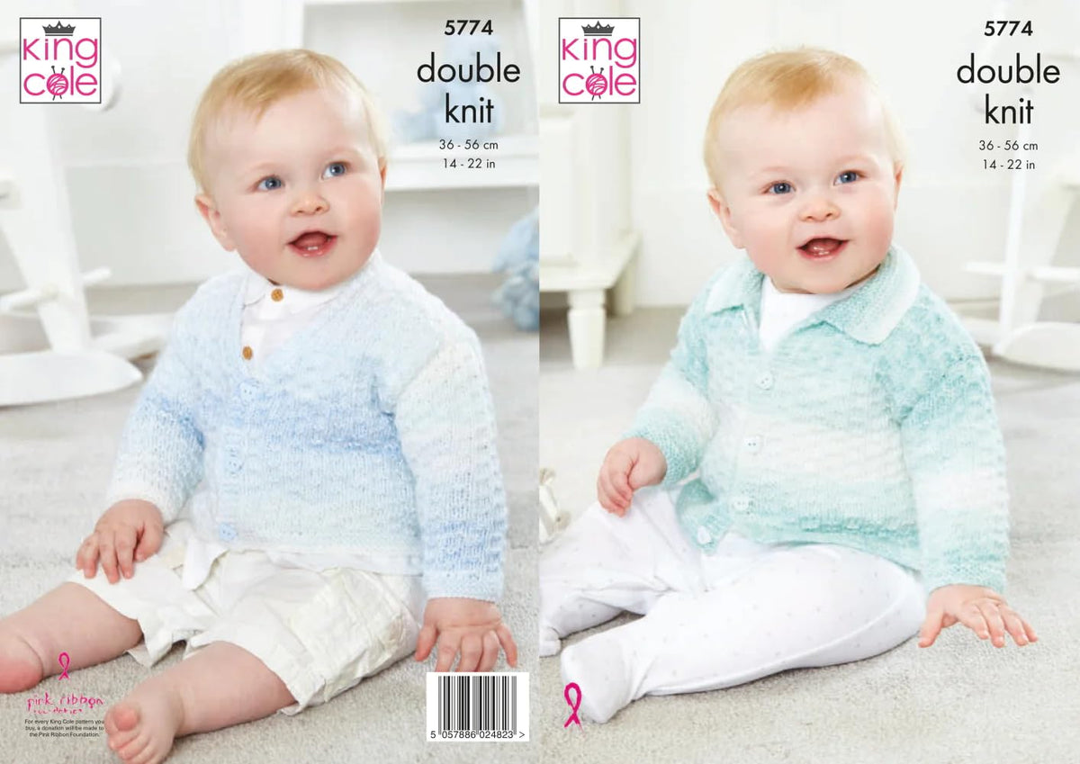 King Cole 5774 Baby DK Cardigan Knitting Pattern, Multicoloured,36-56 cm/14-22 in