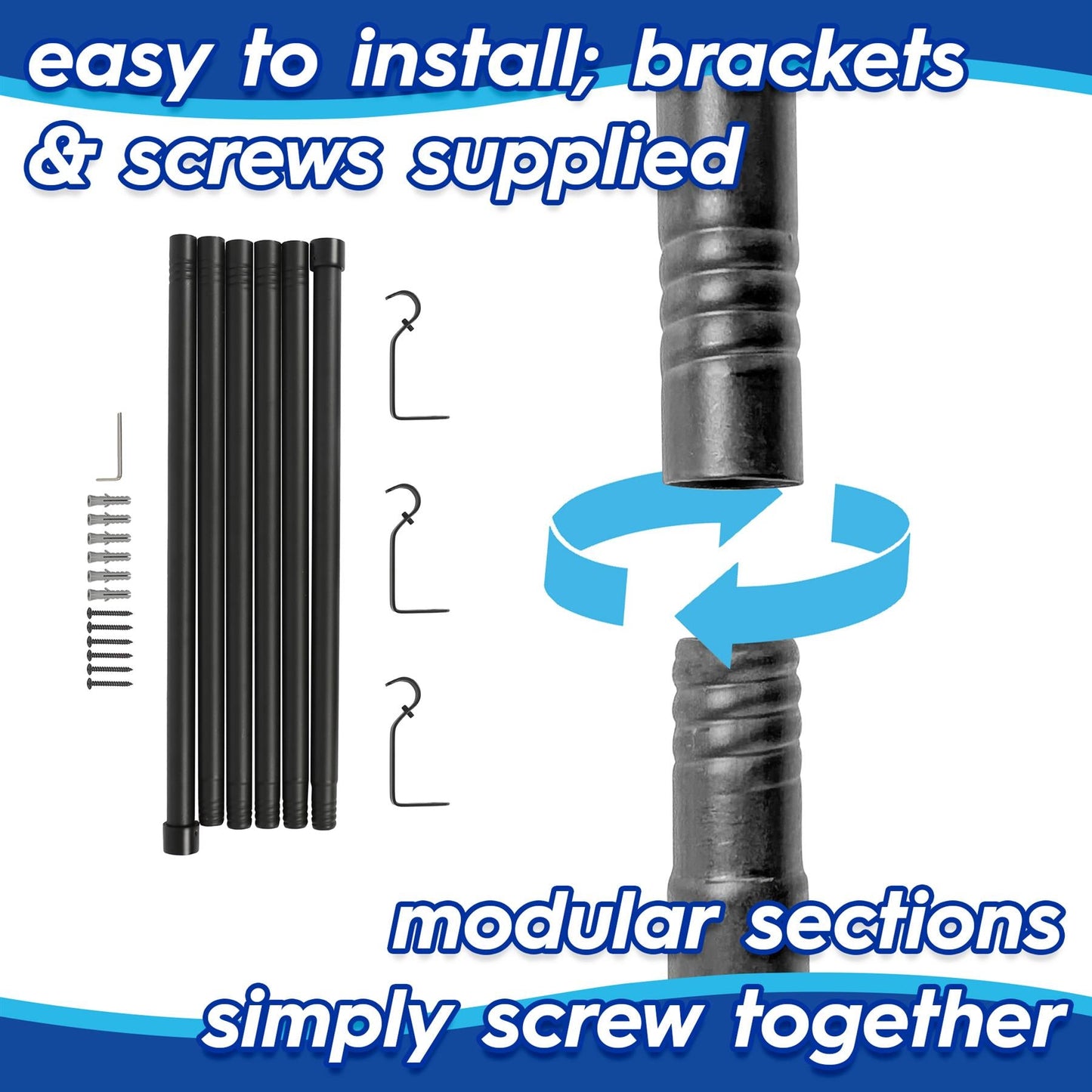 Extendable Metal Curtain Pole Kit - 77 to 250cm