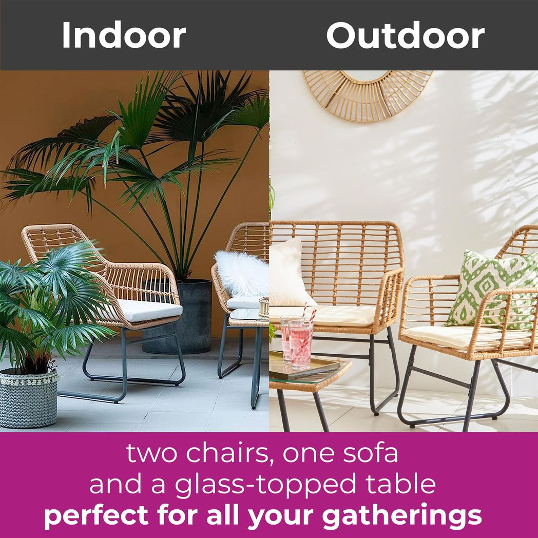 Neo 4 Piece Wicker Bamboo Style Garden Sofa, Table & Chairs Set