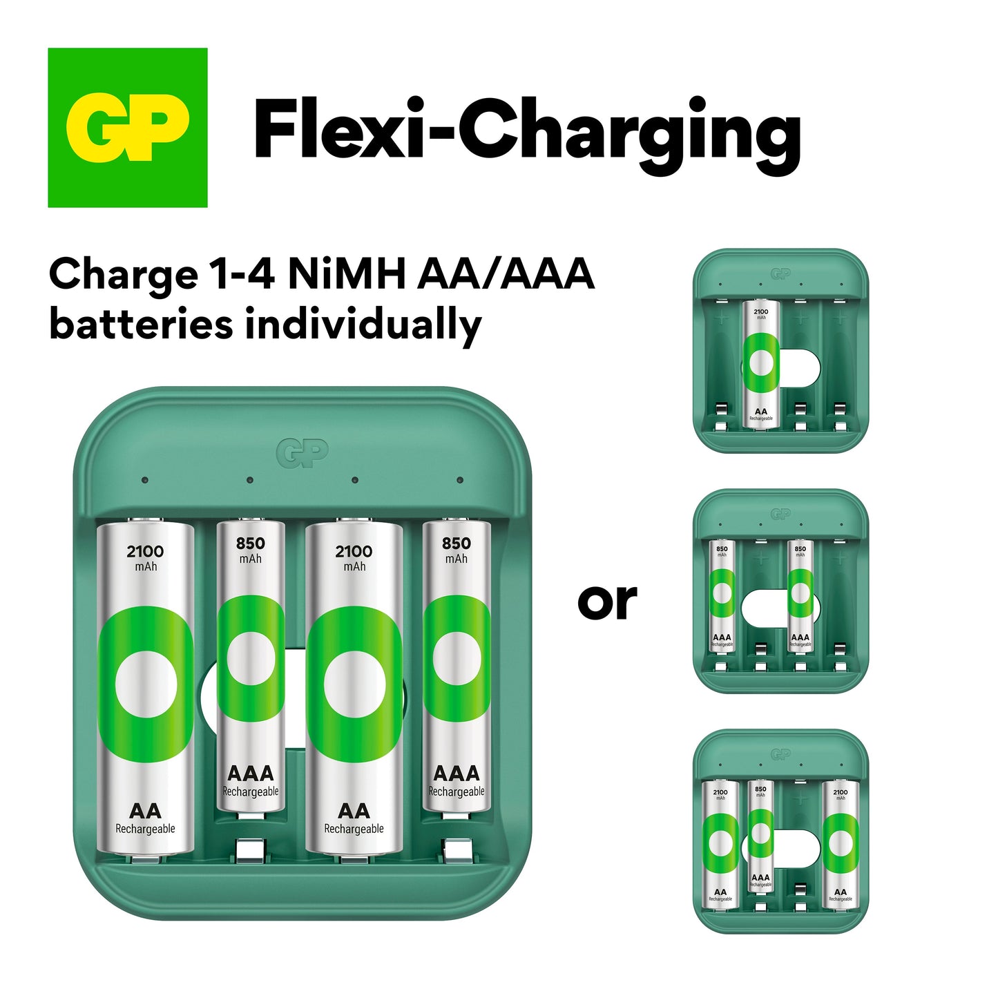 GP Recyko B423 AA / AAA USB Battery Charger with 4x Recyko 2100mAh AA Batteries