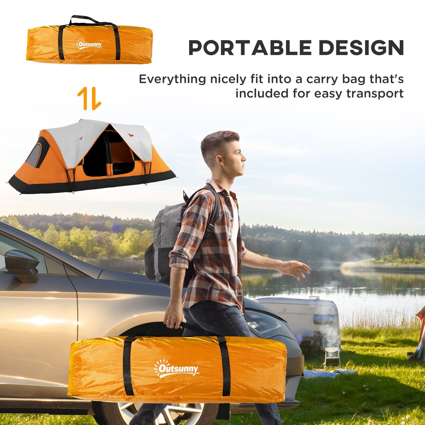 Outsunny 2 Room Camping Tent with Waterproof Rainfly & Screen Panels