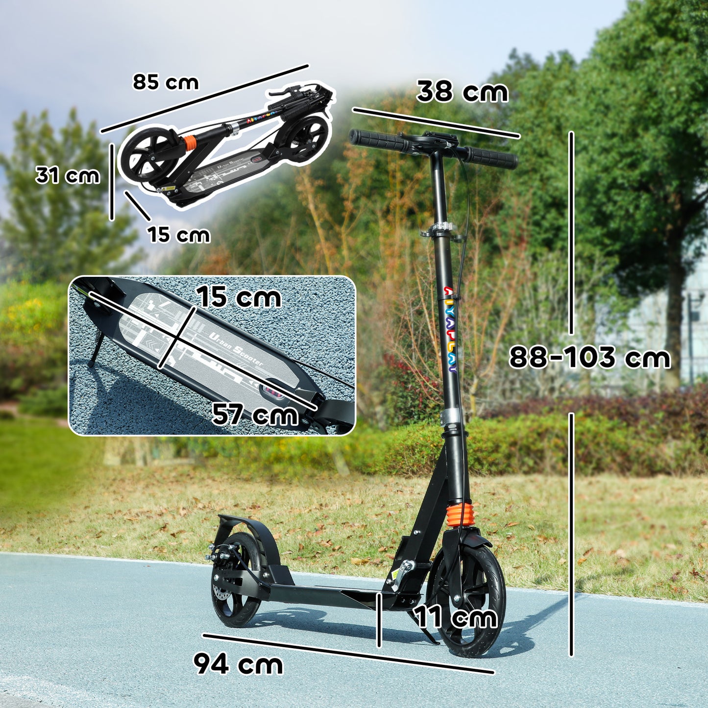 AIYAPLAY Kids Scooter, Foldable Kick Scooter w/ Adjustable Handlebar, Black