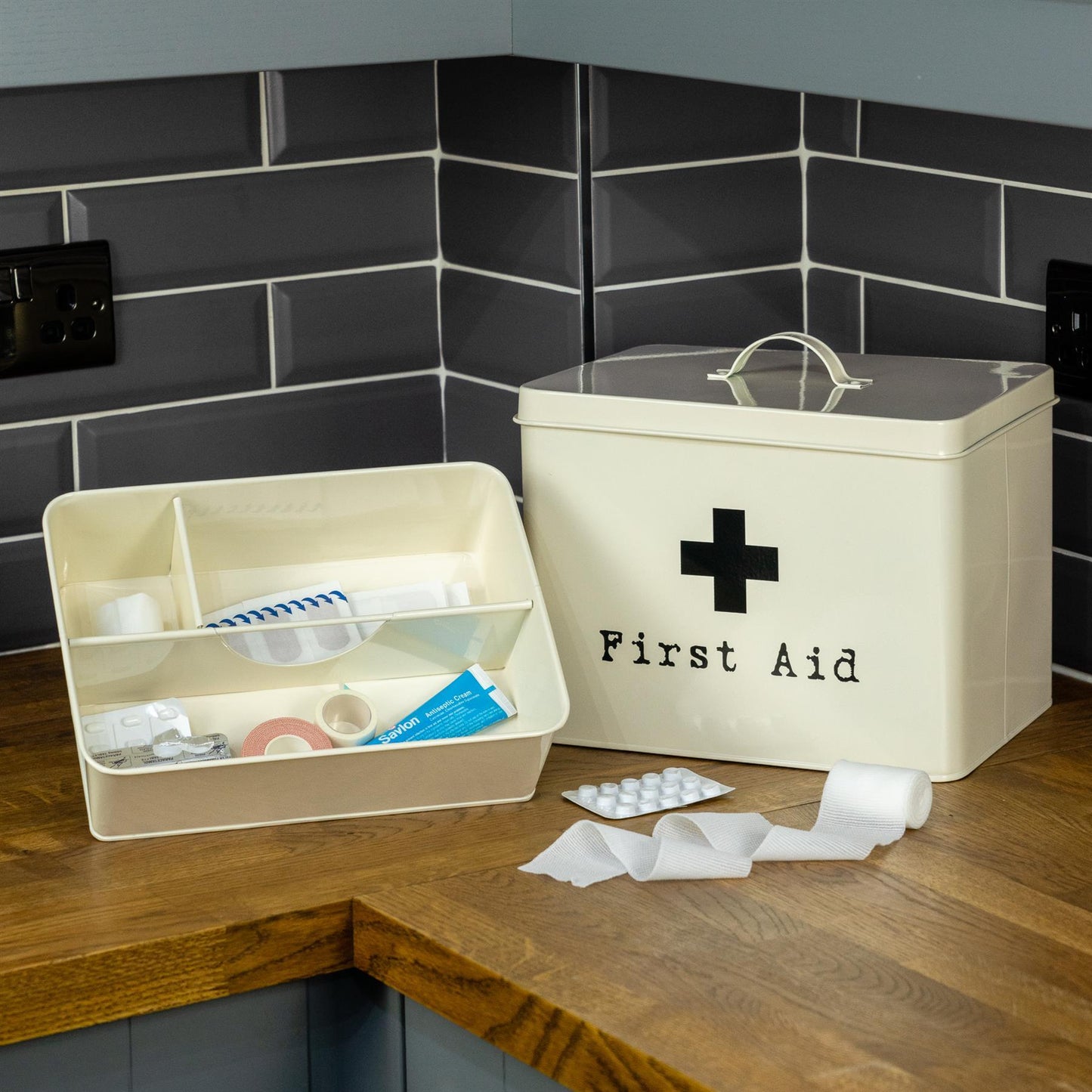 Large Cream Vintage First Aid Tin