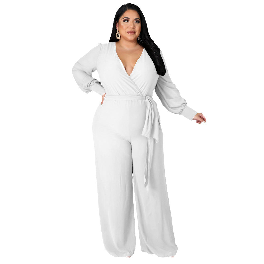 Relaxed-fit Straight-leg Solid-color Jumpsuit With Belt