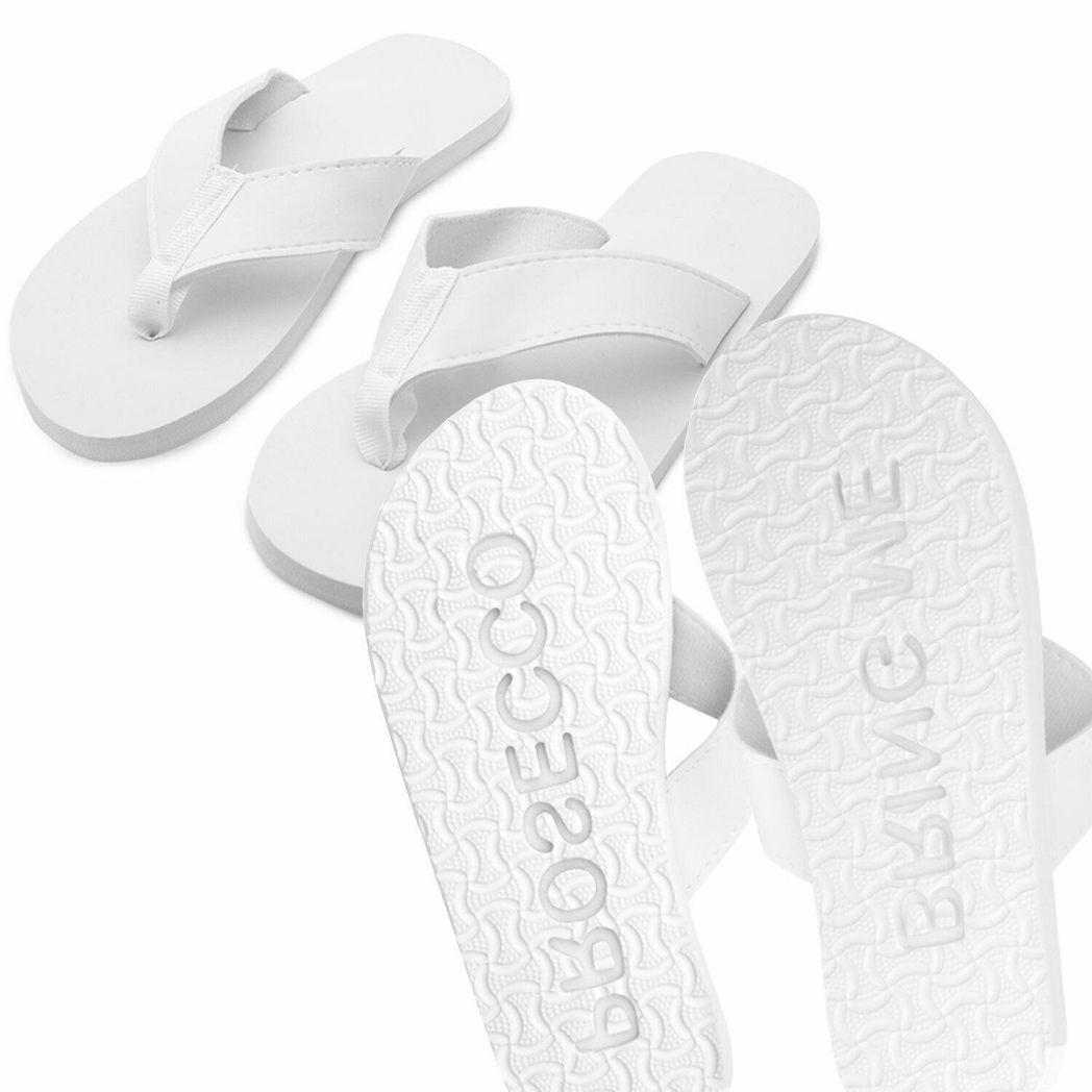 Flo "Bring me Prosecco" Sand Imprint Flip Flops White, Large