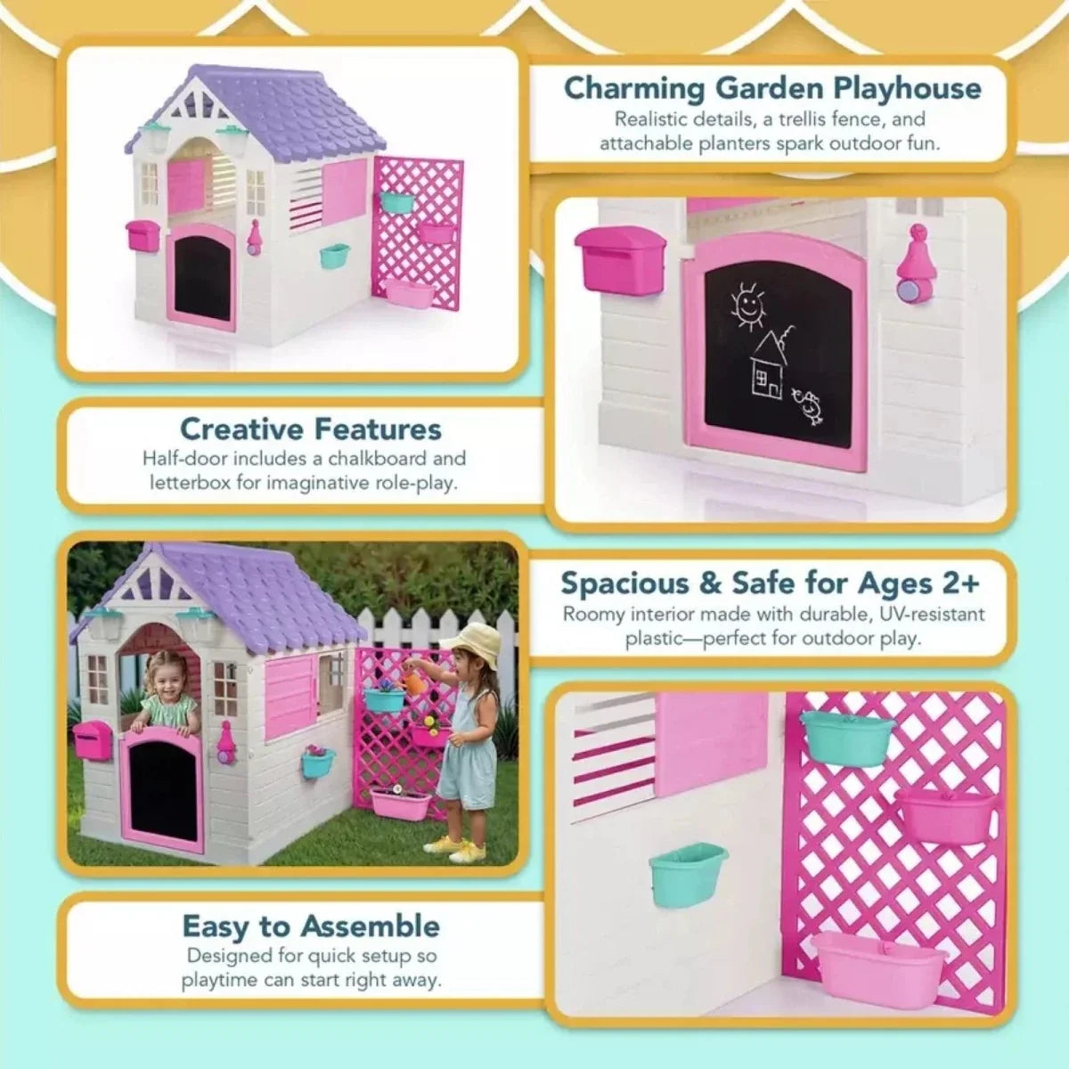 Dolu Deluxe Garden Playhouse with Fence – Pink